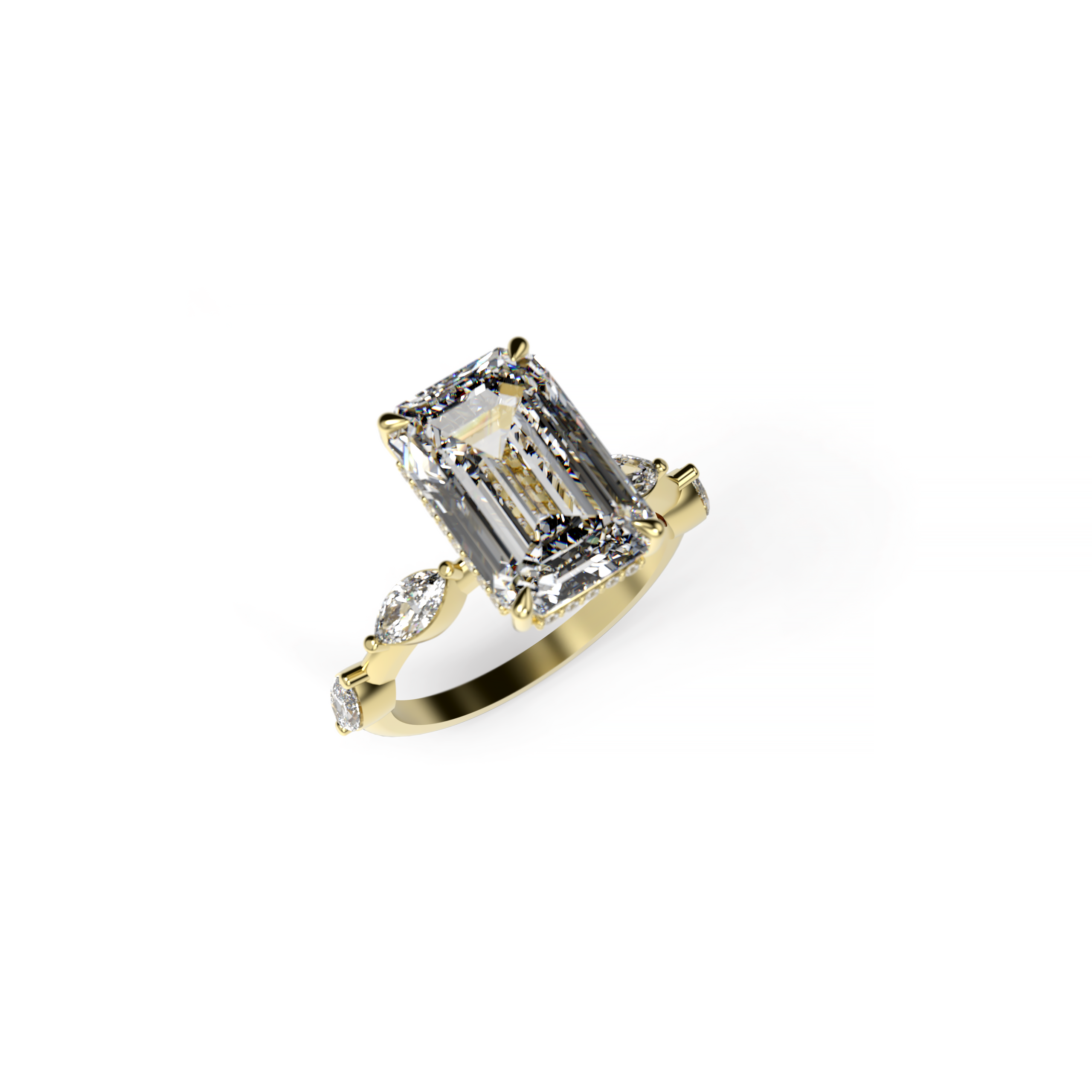 Emerald-Cut Diamond Engagement Ring with Hidden Halo