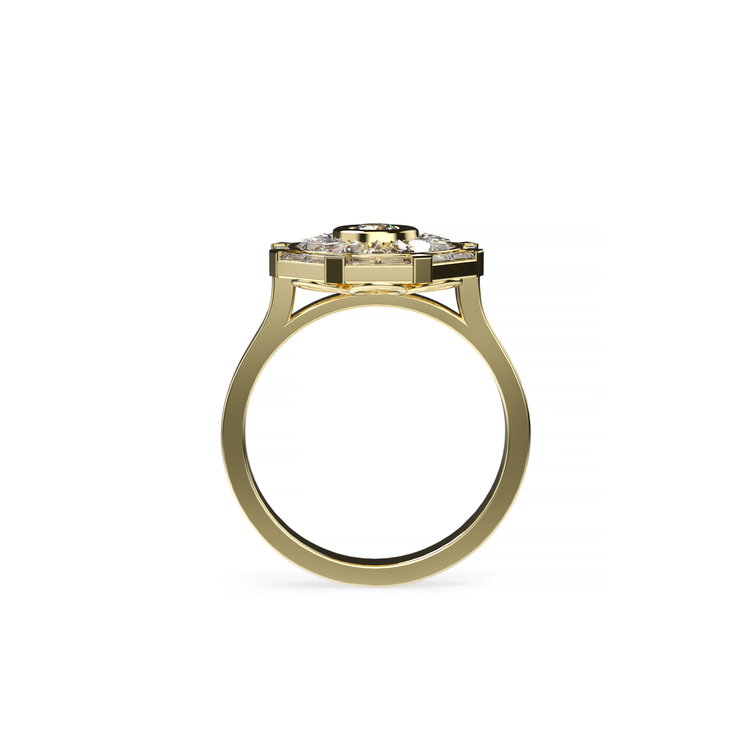 Baguette Halo & Bezel Set Diamond Ring