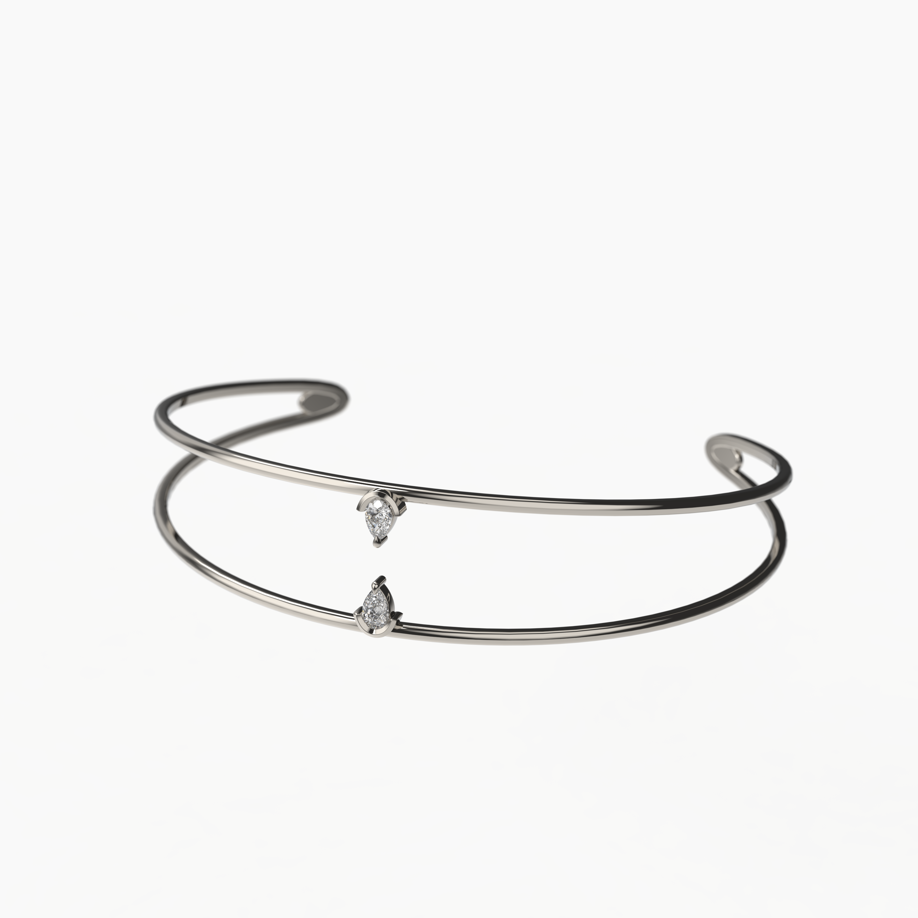 Open Bangle with Twin Pear-Cut Diamonds
