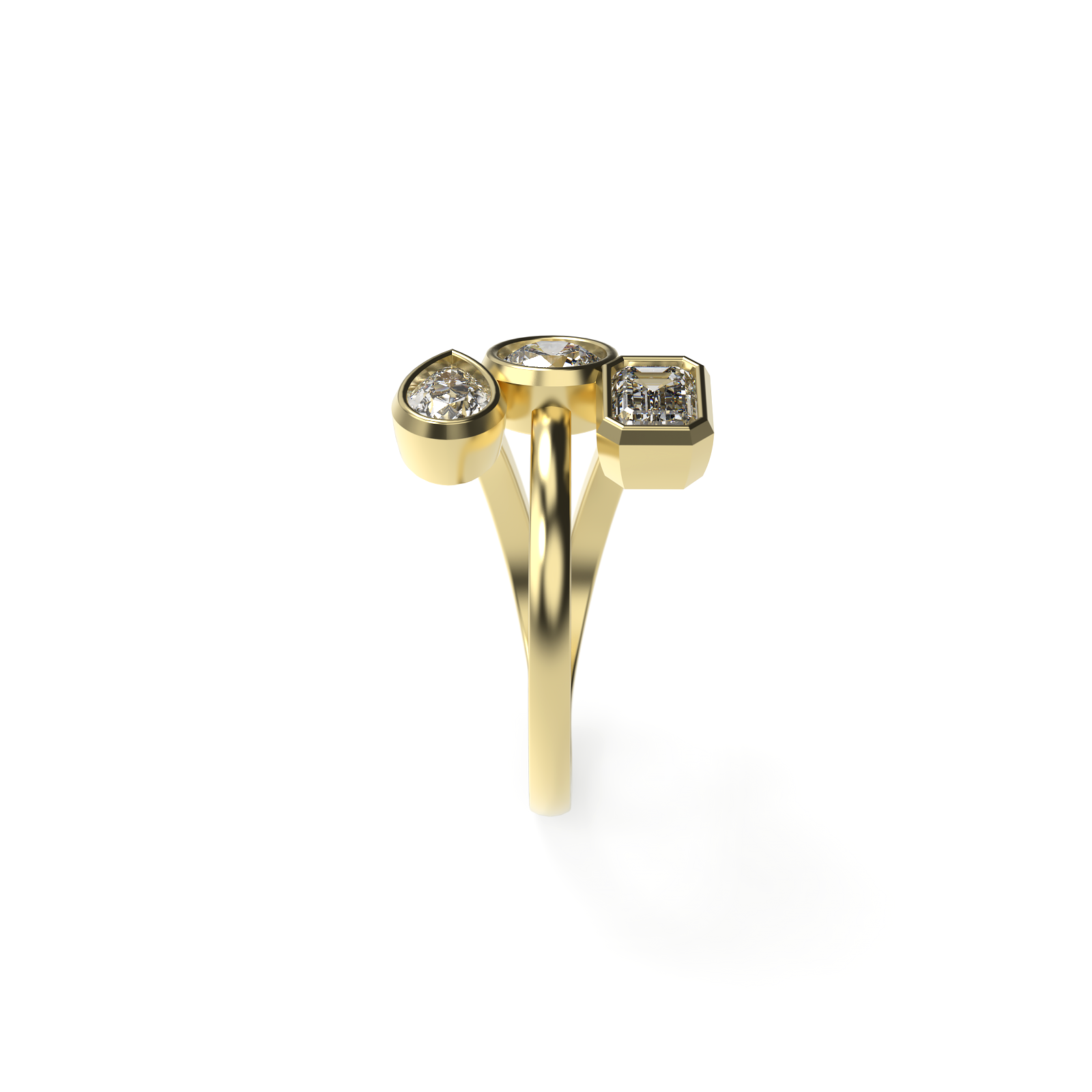 3 Diamond Ring – Emerald, Pear & Round Cuts
