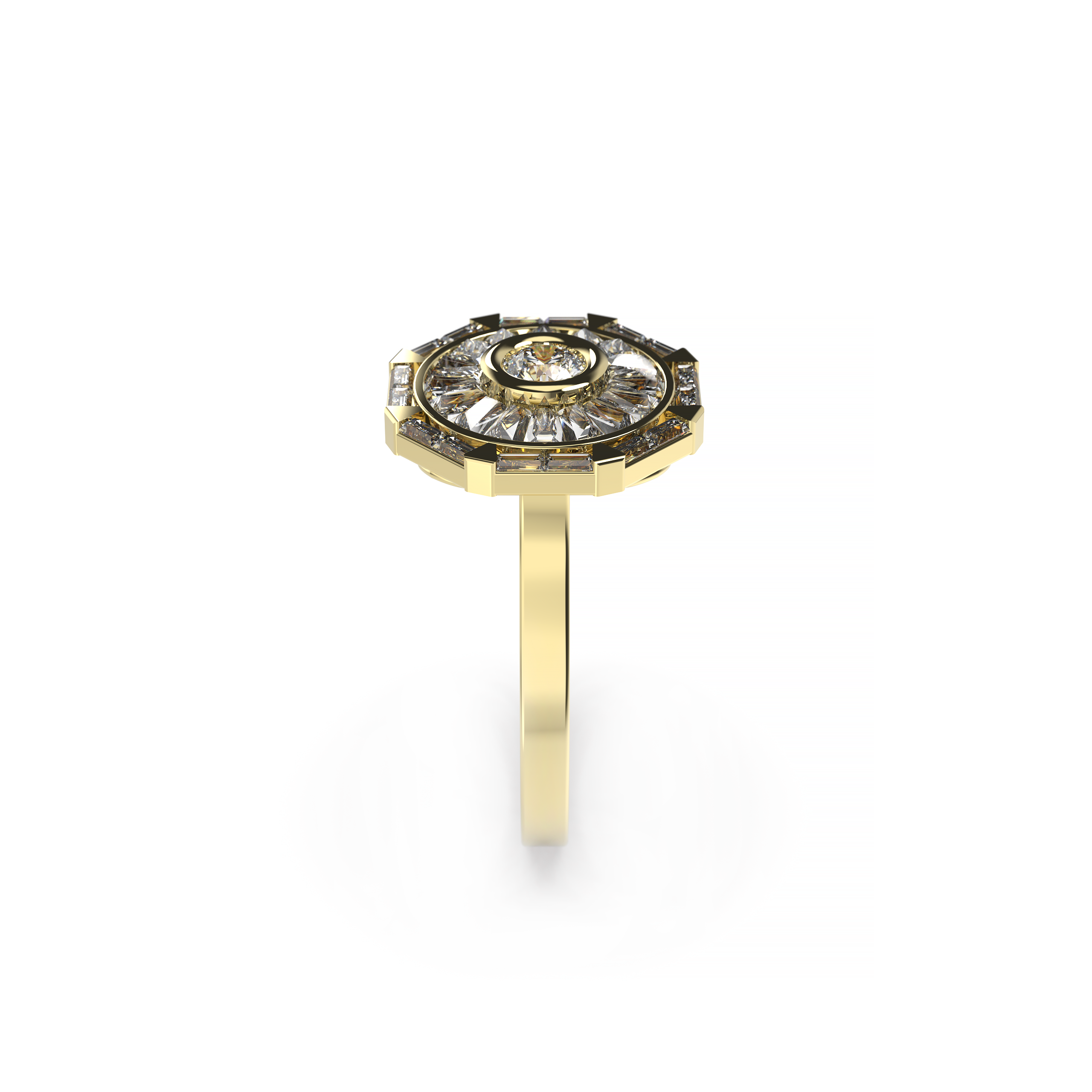 Baguette Halo & Bezel Set Diamond Ring