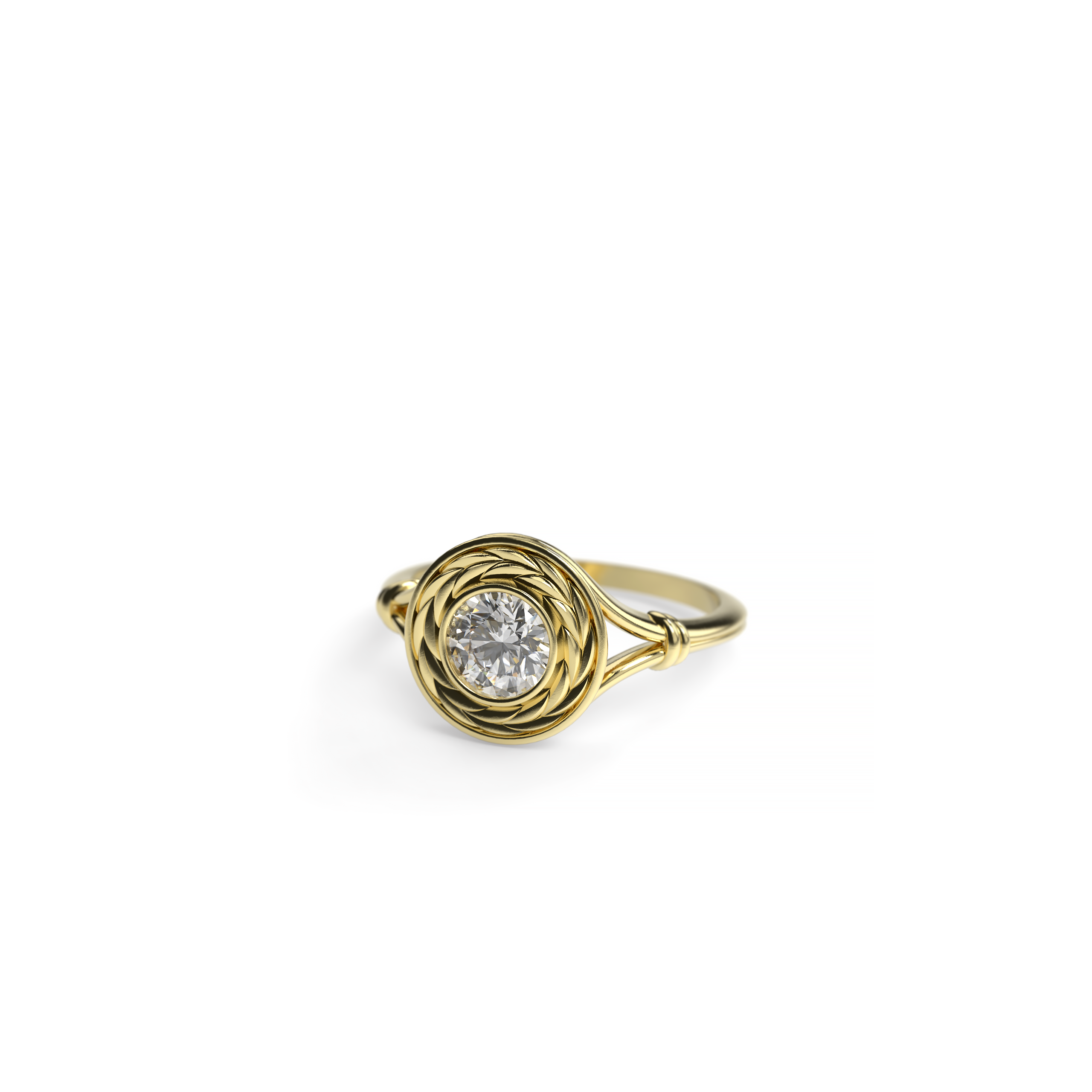 Round Diamond Ring with Wheat-Inspired Halo