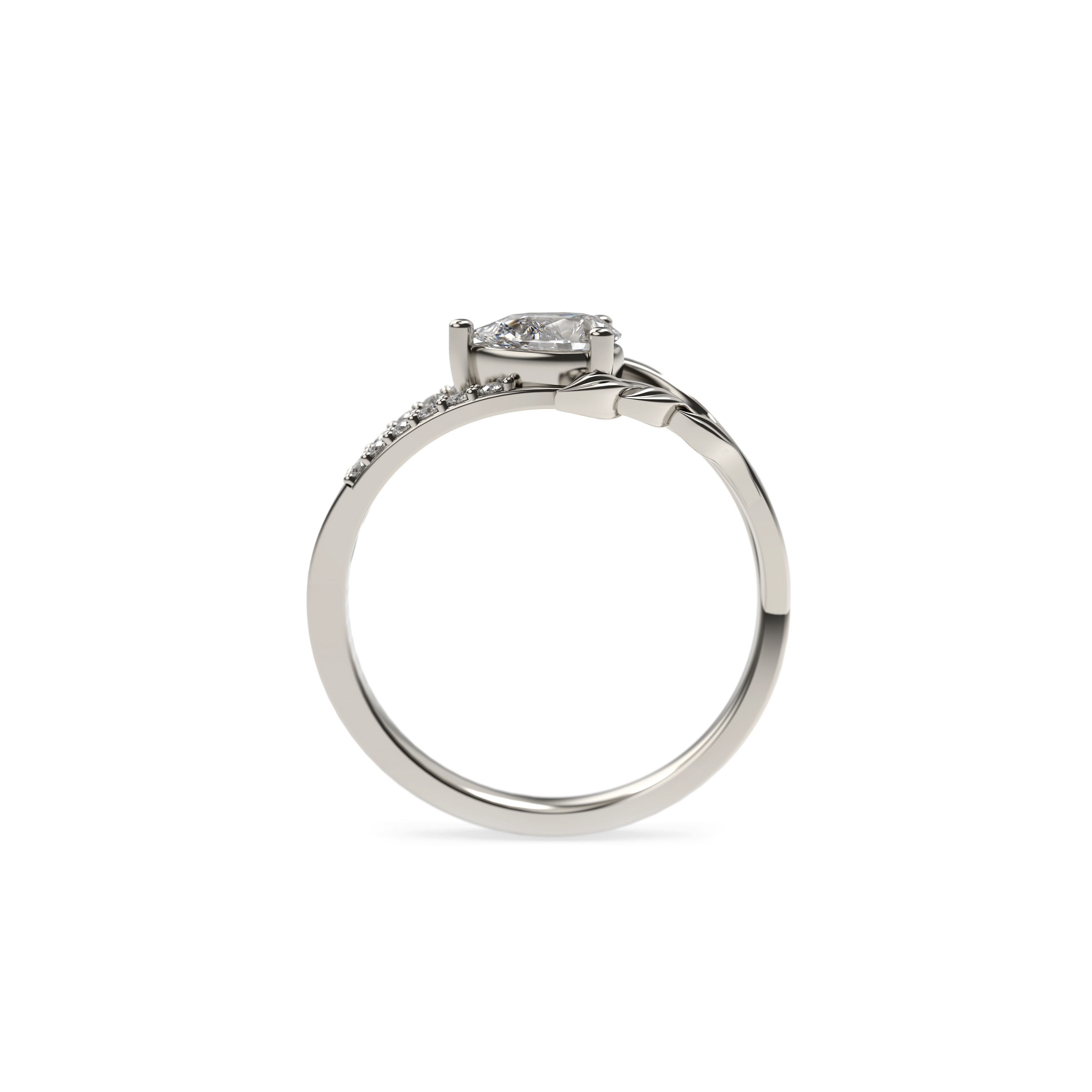 Pear-Cut Diamond Leaf Engagement Ring