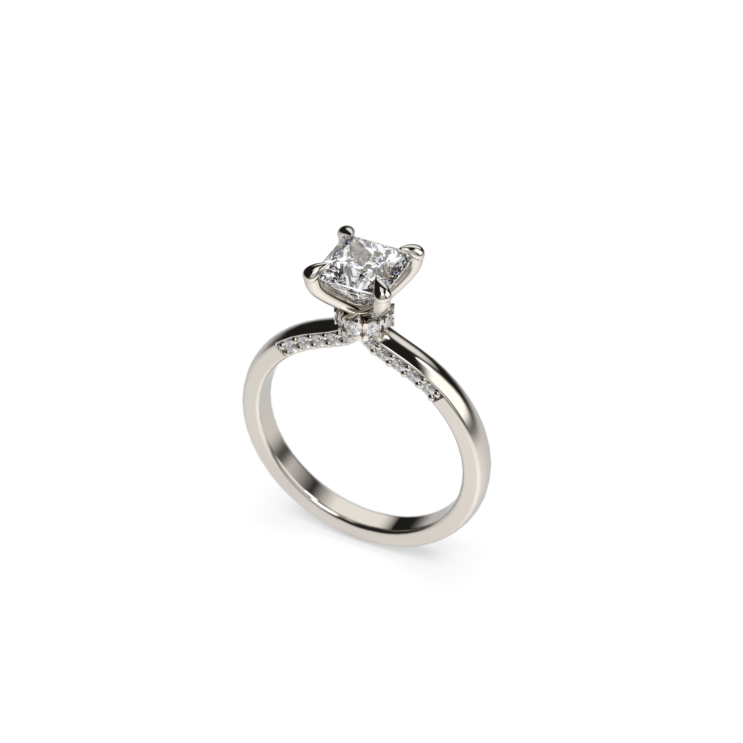 Princess Diamond Engagement Ring with Hidden Diamond Halo