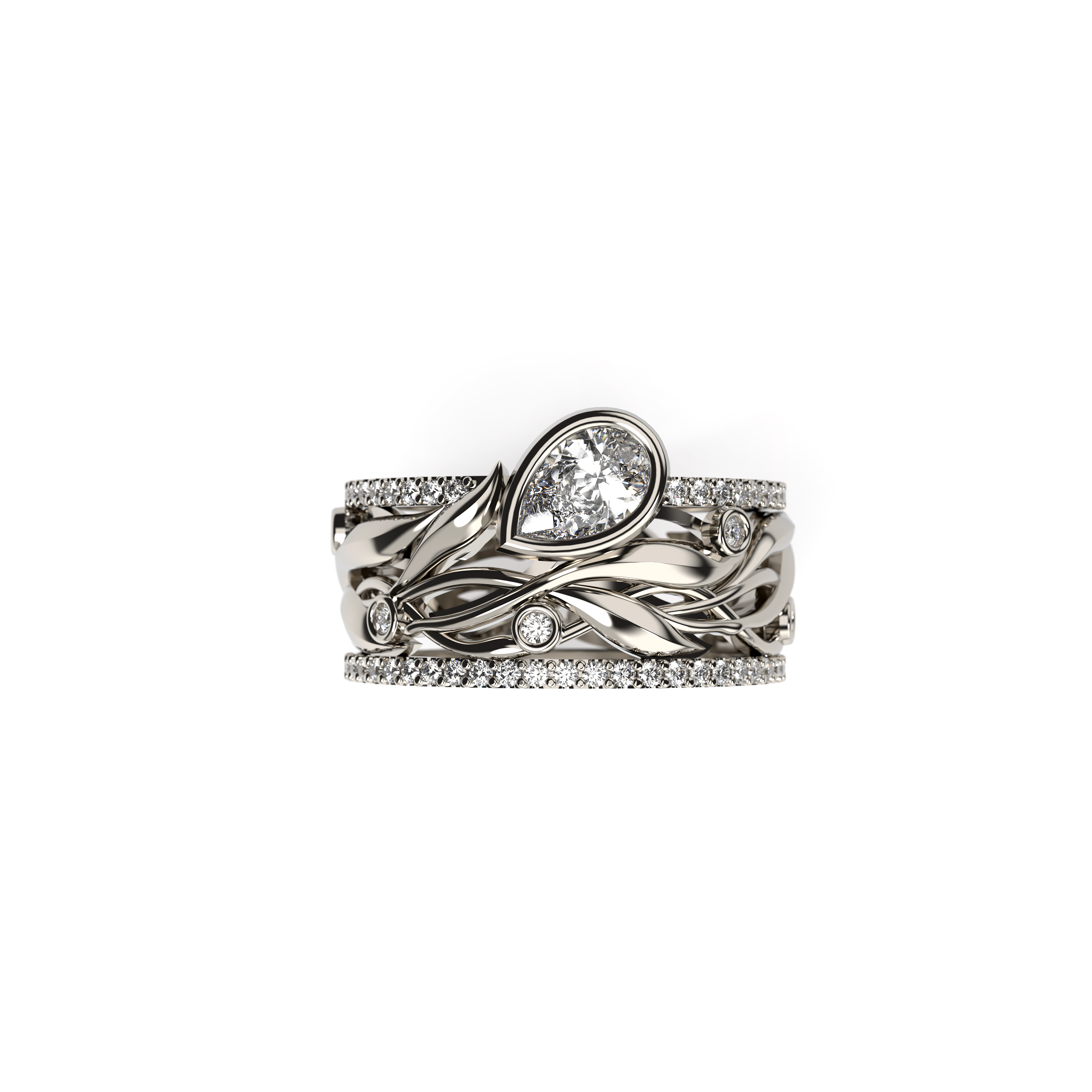 Pear-Shaped Diamond Leaf Band Ring