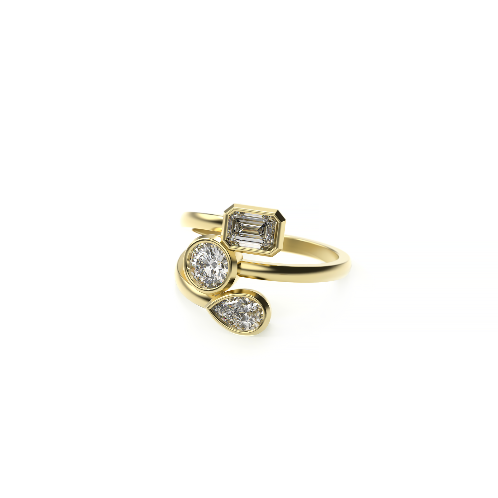 3 Diamond Ring – Emerald, Pear & Round Cuts