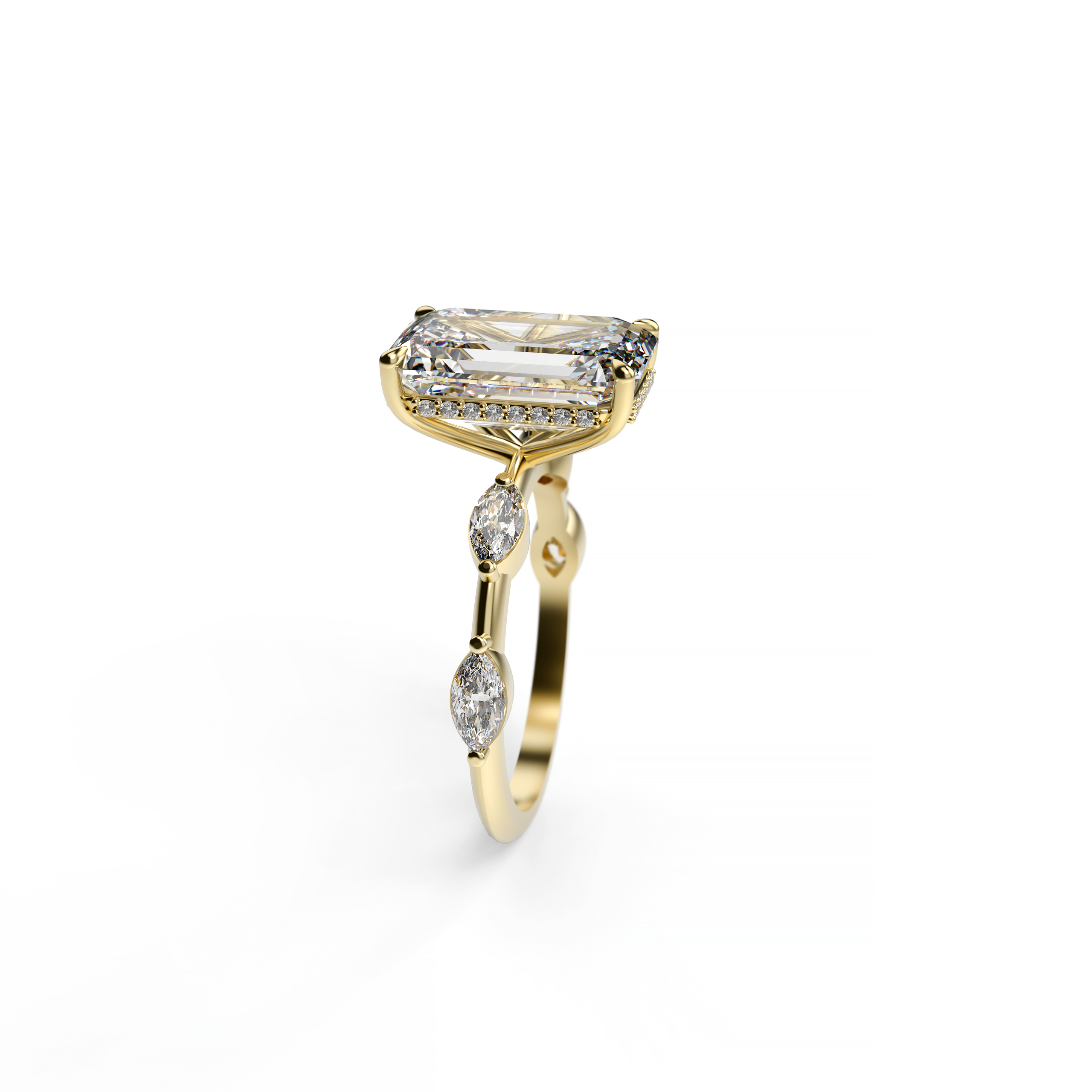 Emerald-Cut Diamond Engagement Ring with Hidden Halo
