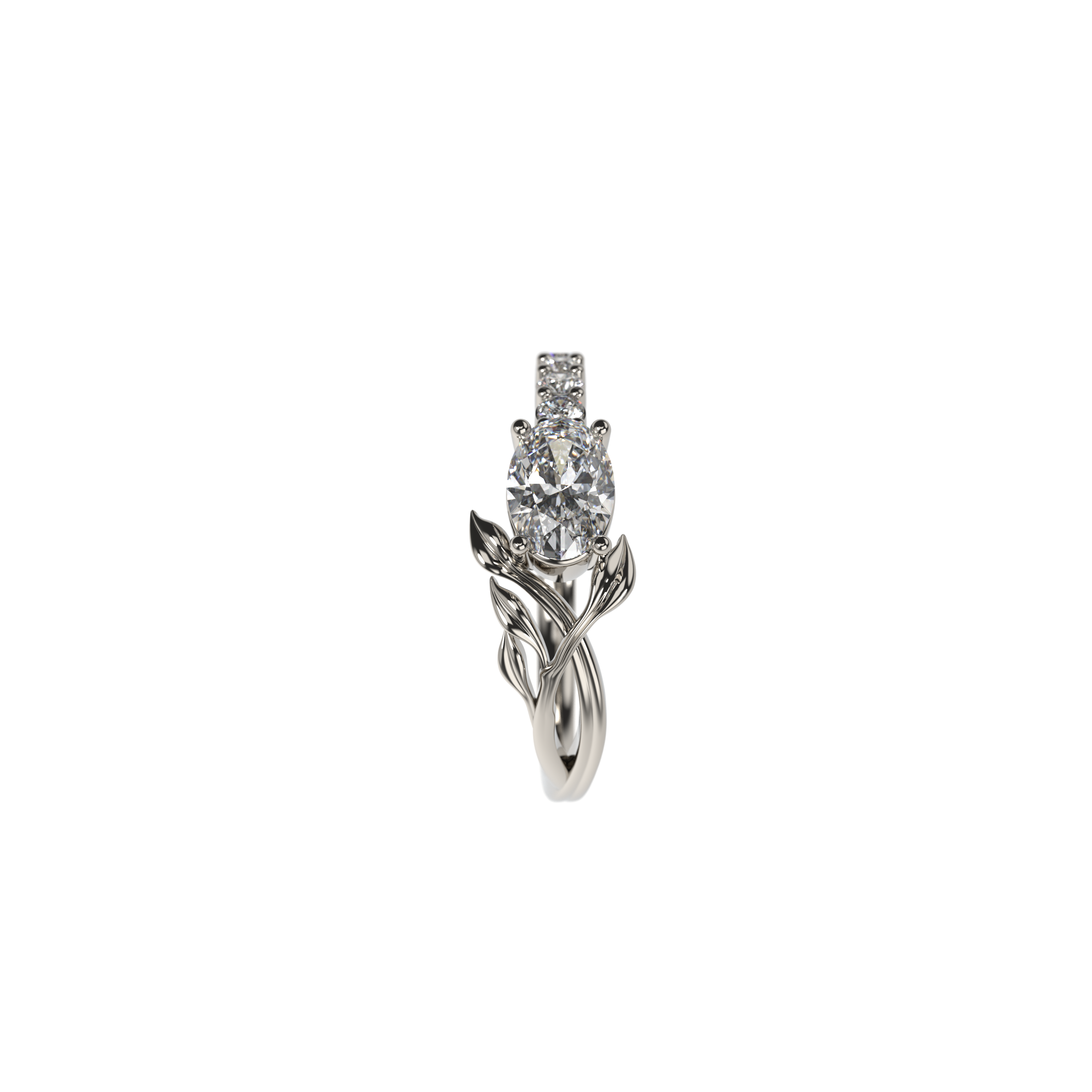 Oval Diamond Leaf Engagement Ring