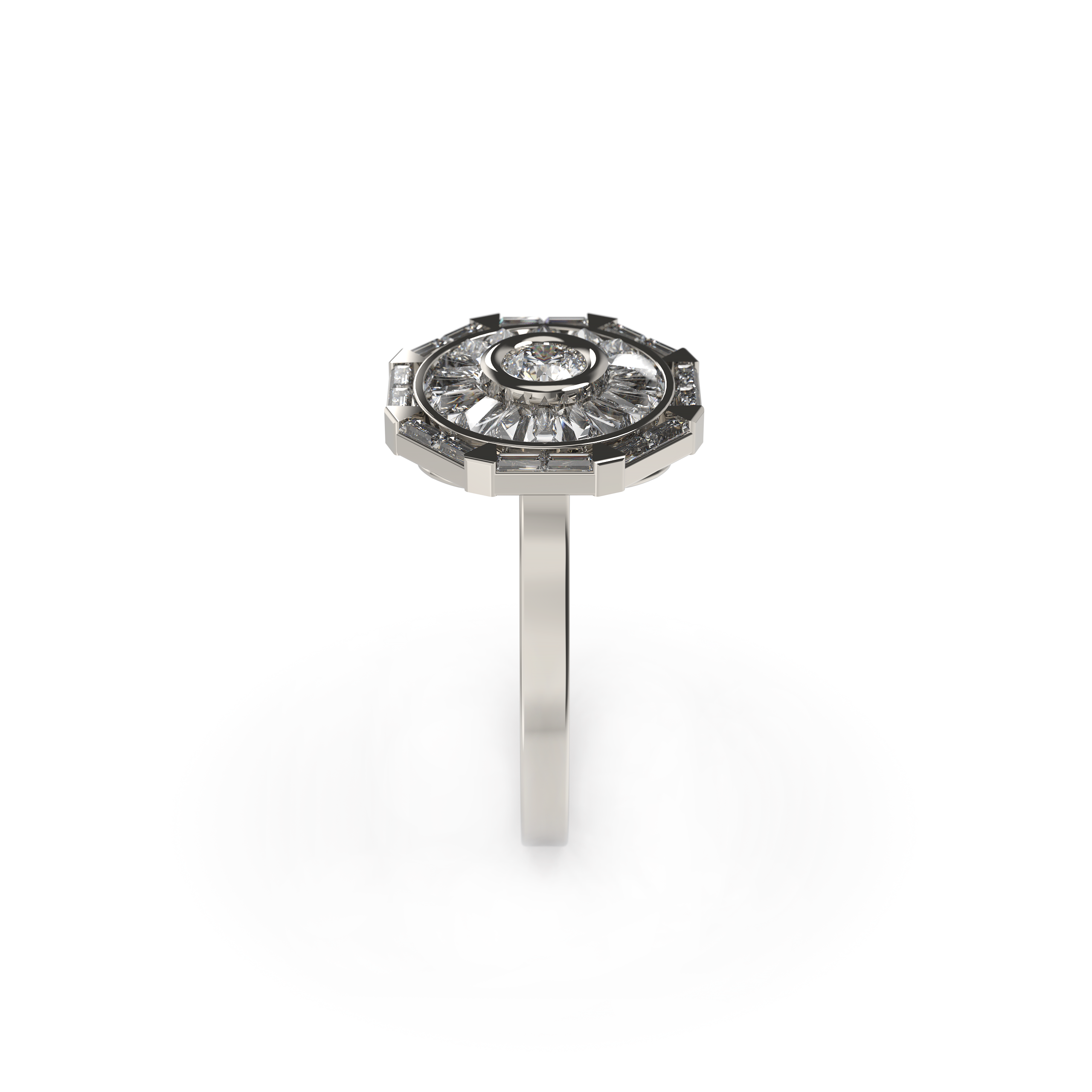 Baguette Halo & Bezel Set Diamond Ring