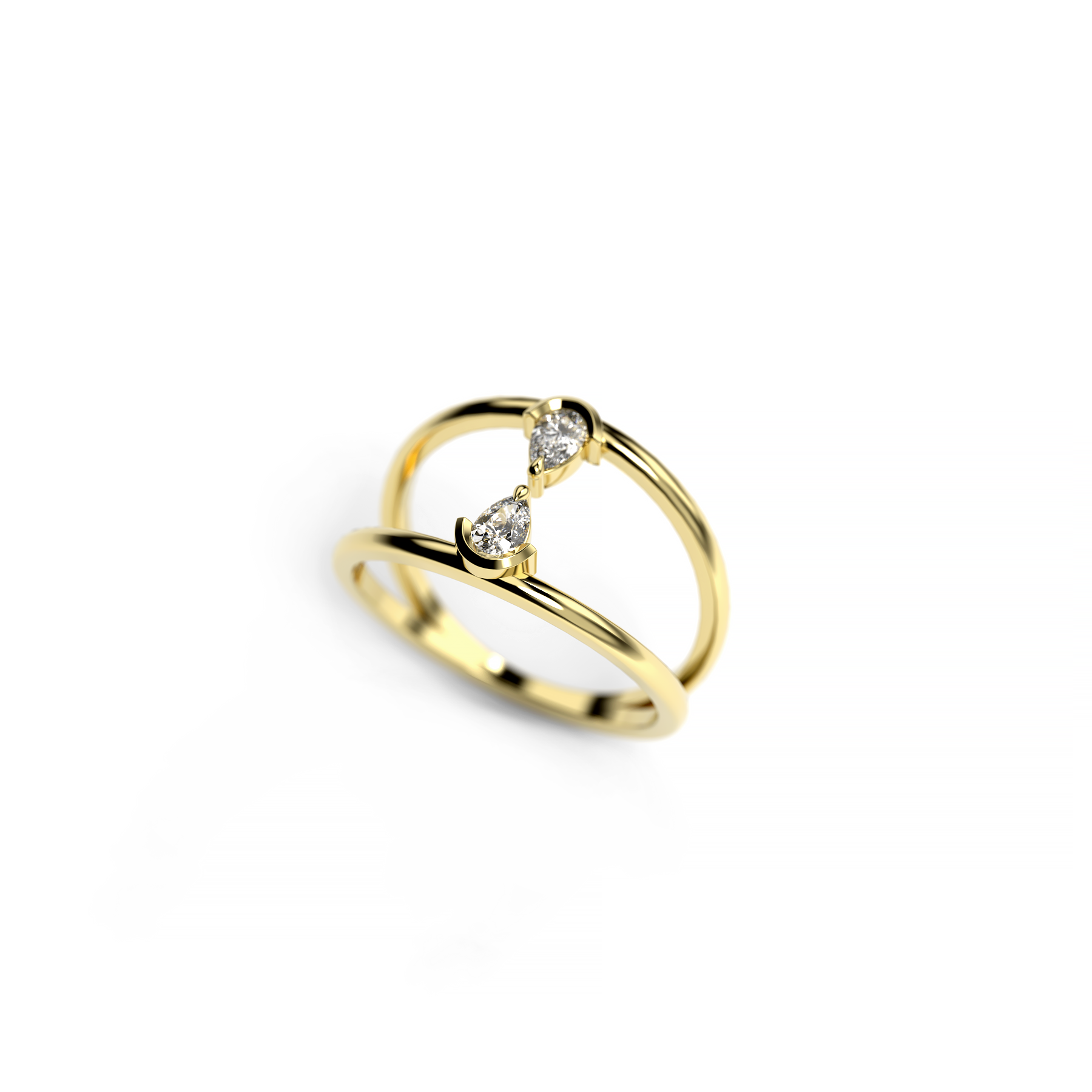 Open Band Ring with Twin Pear Diamonds