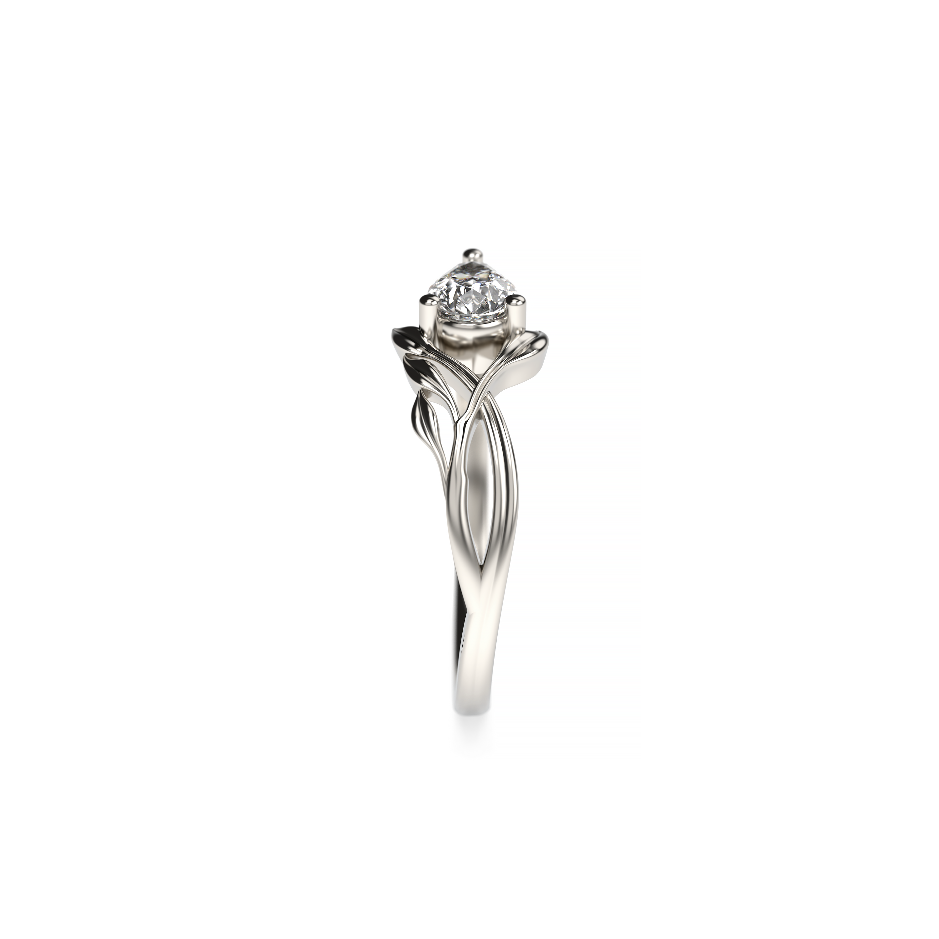 Pear-Cut Diamond Leaf Engagement Ring