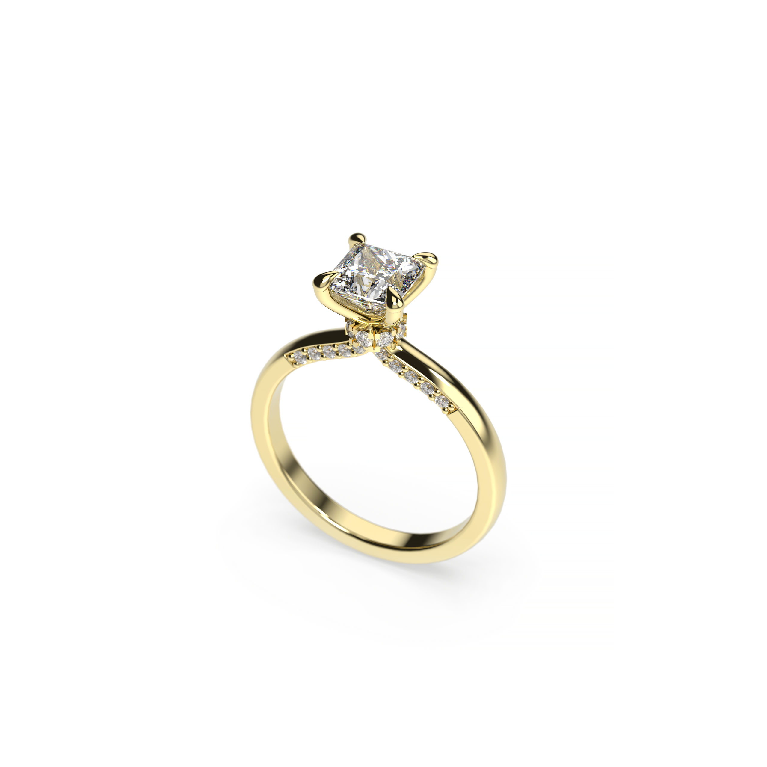 Princess Diamond Engagement Ring with Hidden Diamond Halo