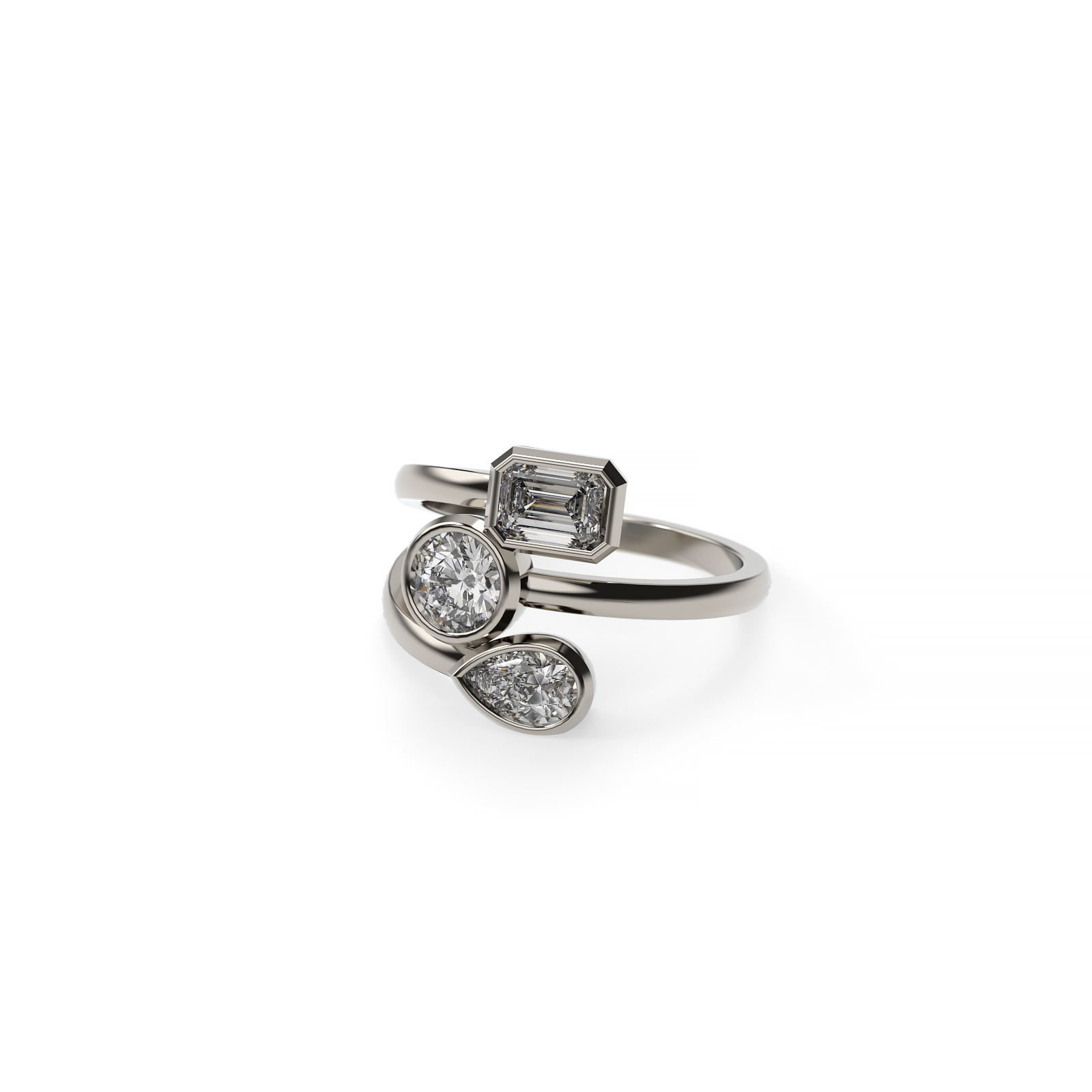 3 Diamond Ring – Emerald, Pear & Round Cuts