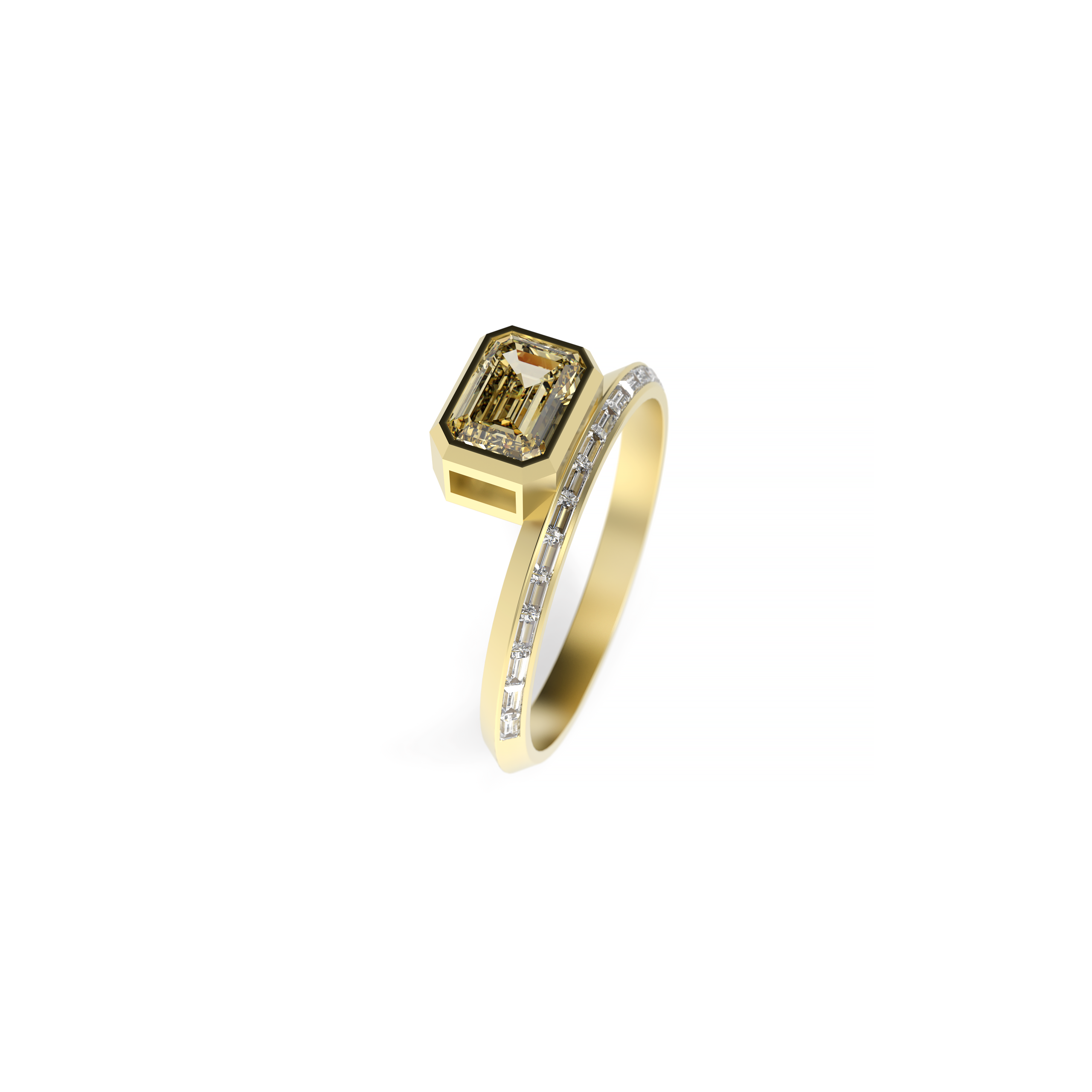 Emerald-Cut Diamond Ring with Baguette Knife-Edge Band