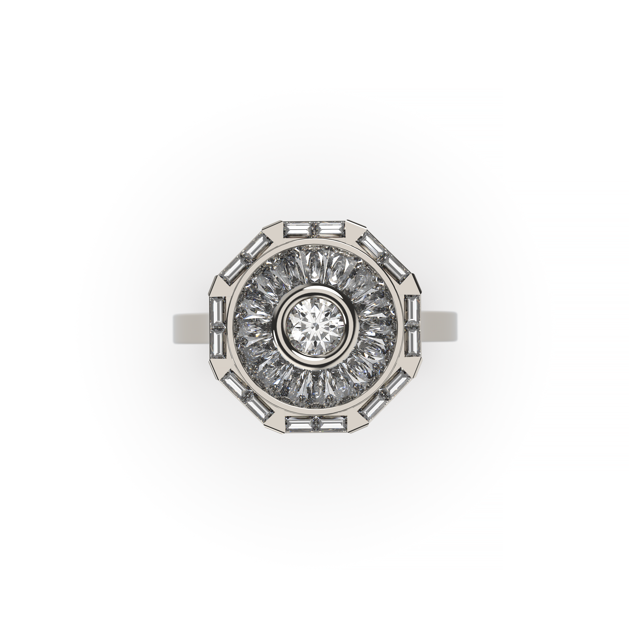 Baguette Halo & Bezel Set Diamond Ring
