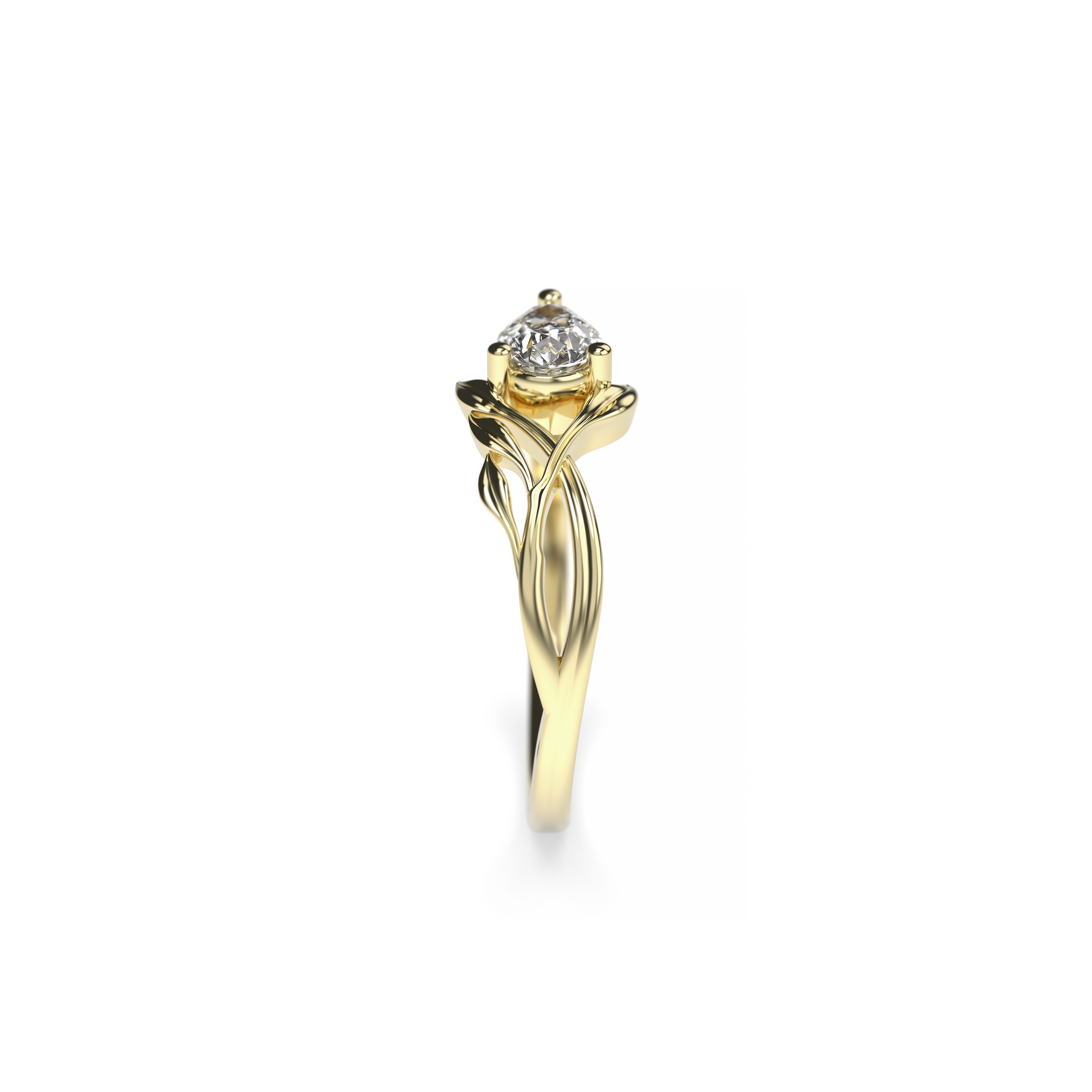 Pear-Cut Diamond Leaf Engagement Ring