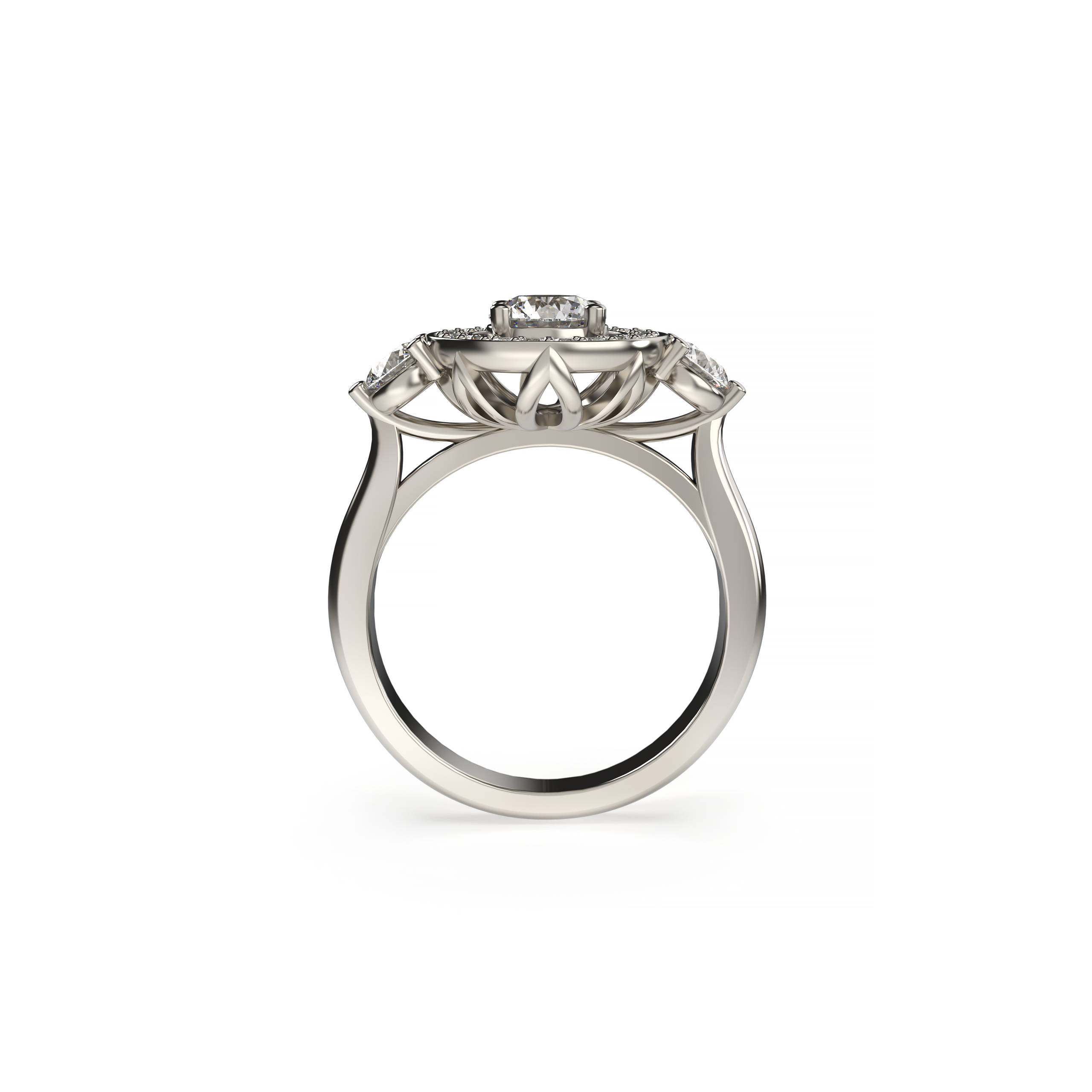 Engagement ring with a diamond on a white background