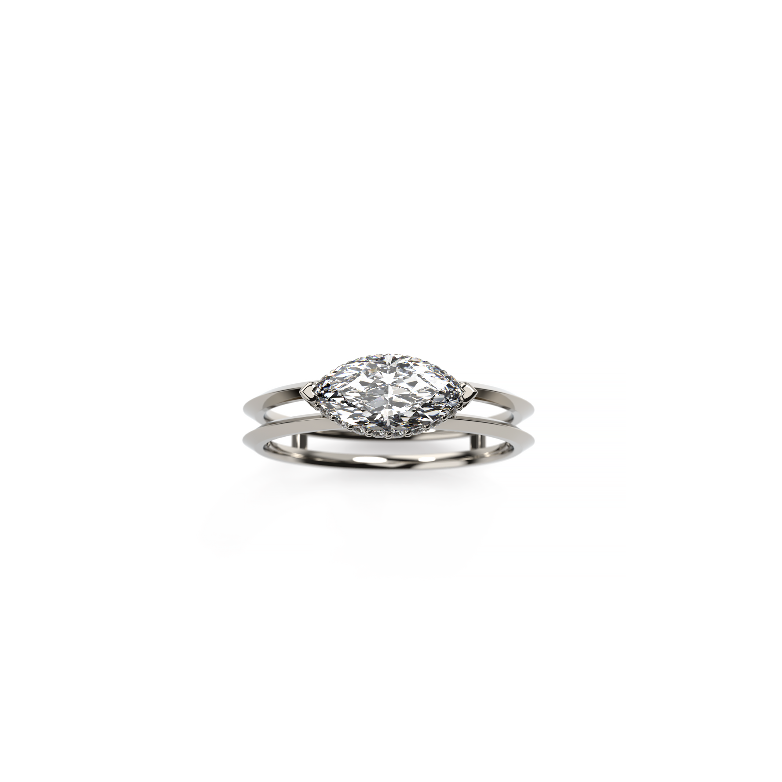 East-West Marquise Diamond Engagement Ring with Knife-Edge Band