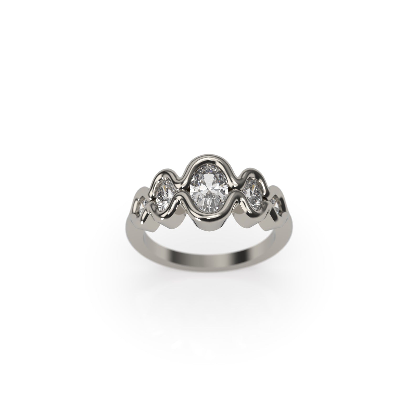 The Flow Diamond Engagement Ring with Oval and Round Diamonds
