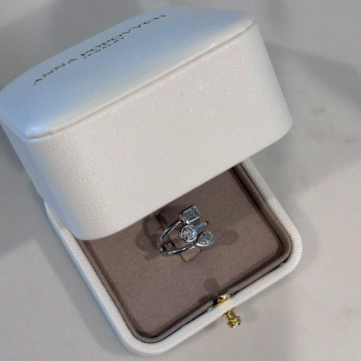 3 Diamond Ring – Emerald, Pear & Round Cuts