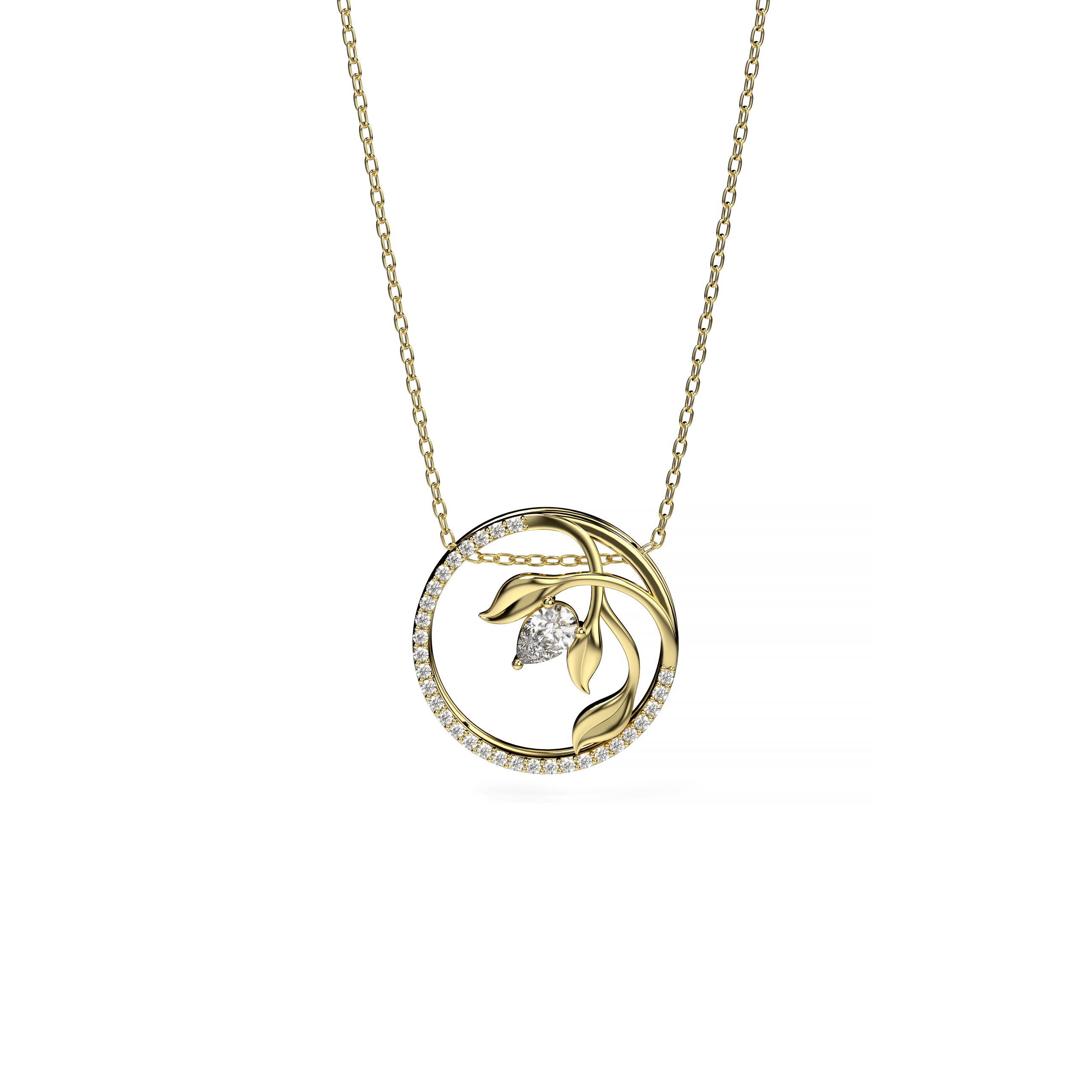 Pear-Shaped Diamond Pendant with Leaf Motif
