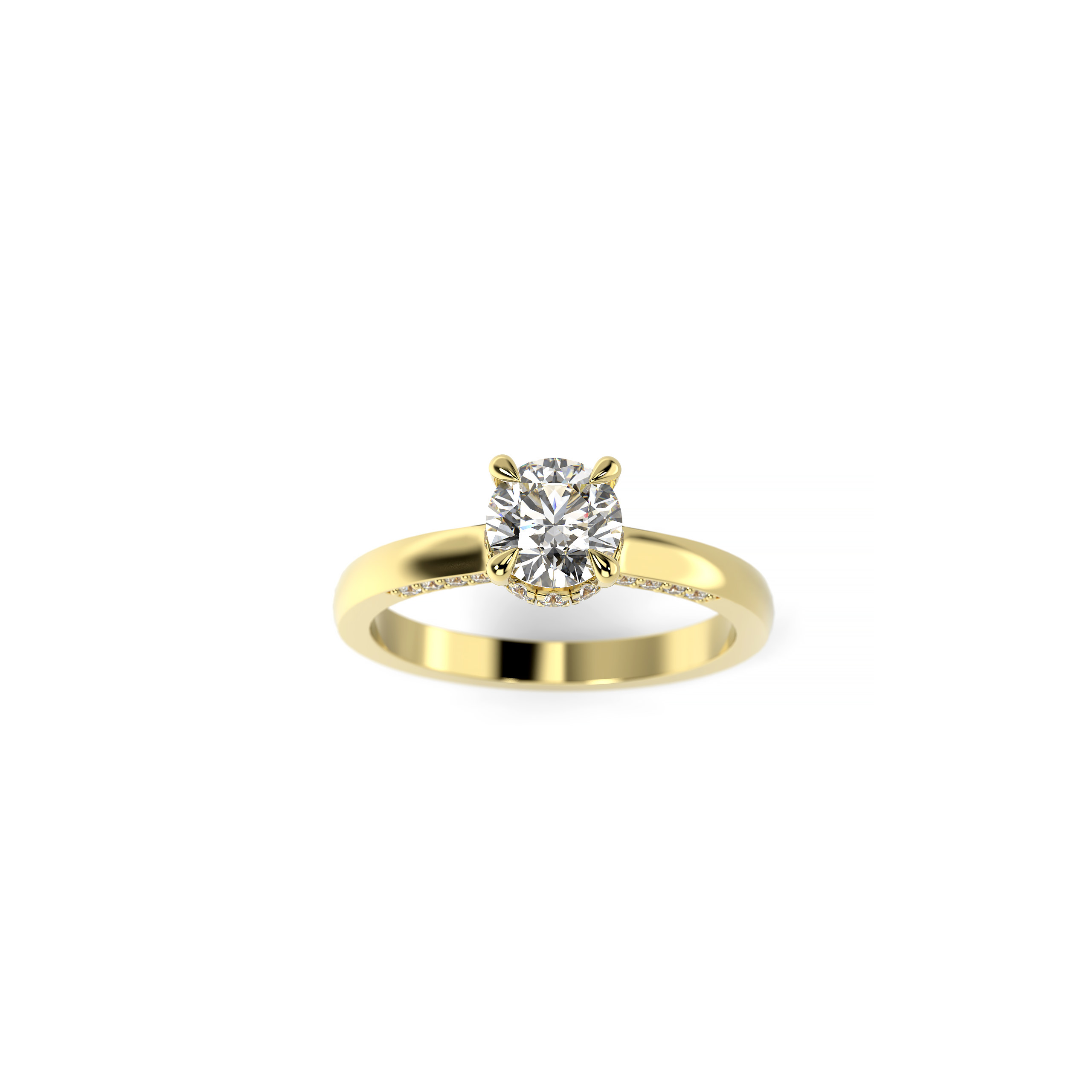 Round Diamond Engagement Ring with Hidden Diamond Halo and Accent Emeralds