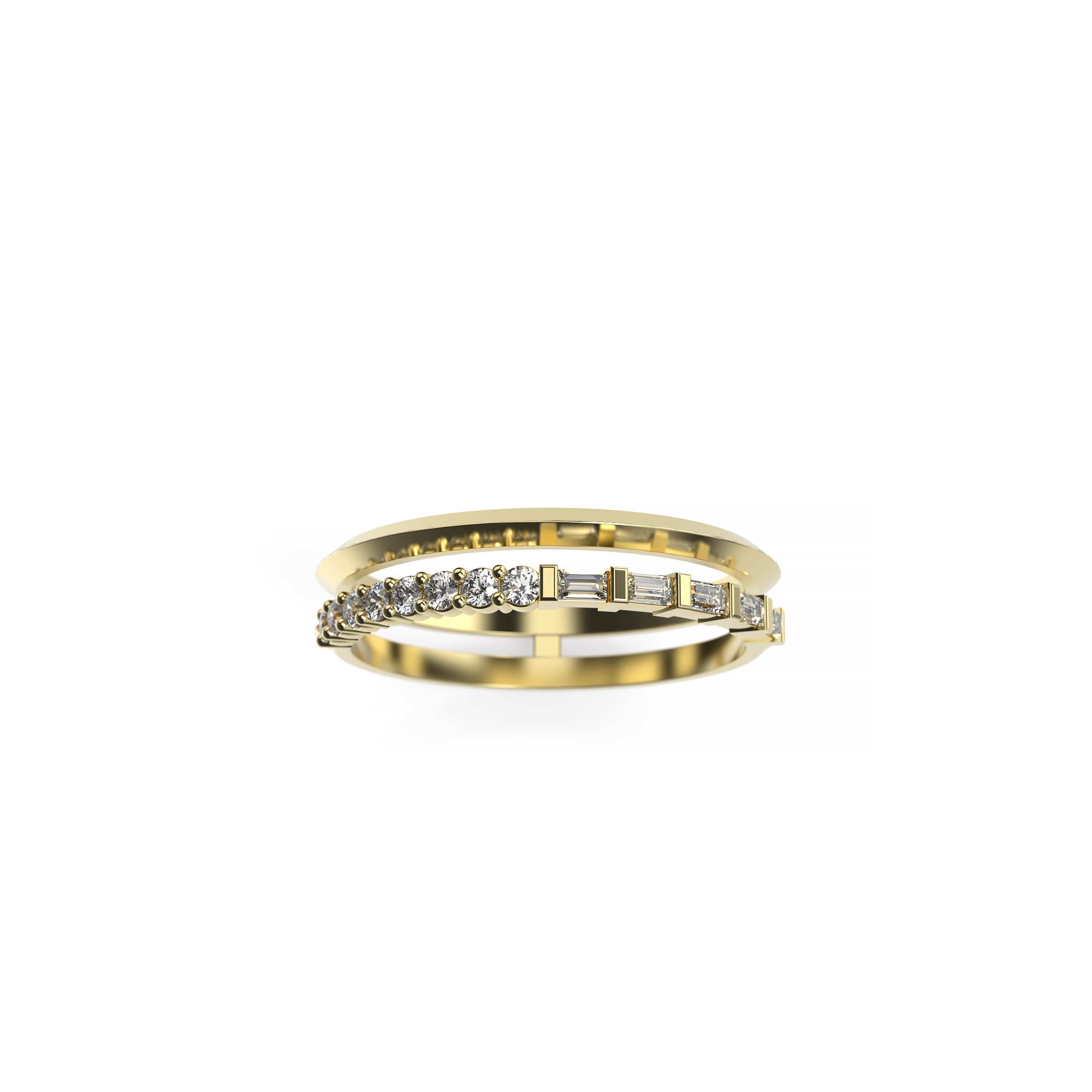 Double Band Baguette & Round Diamond Ring