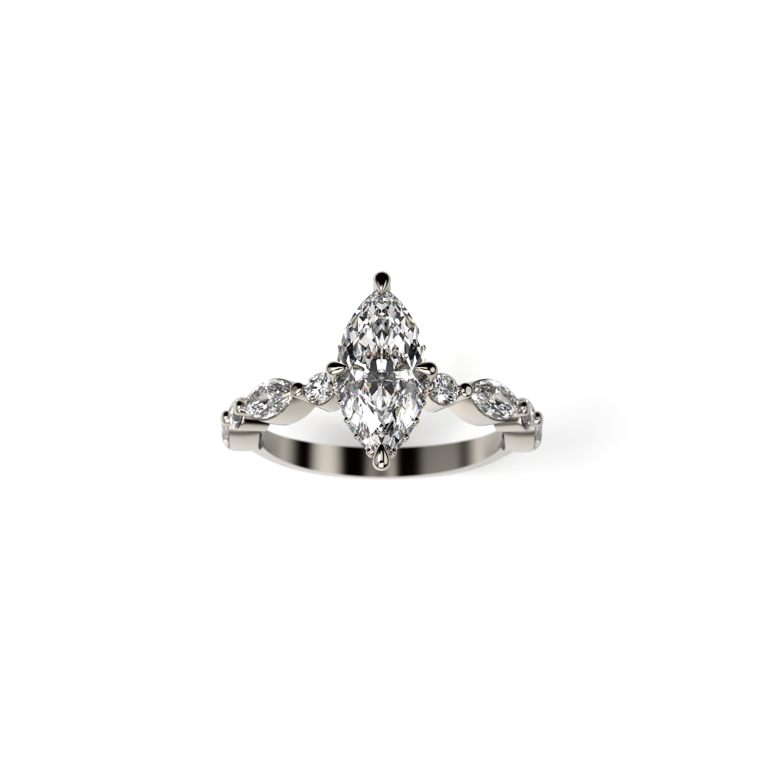 Marquise-Cut Diamond Hidden Halo Engagement Ring