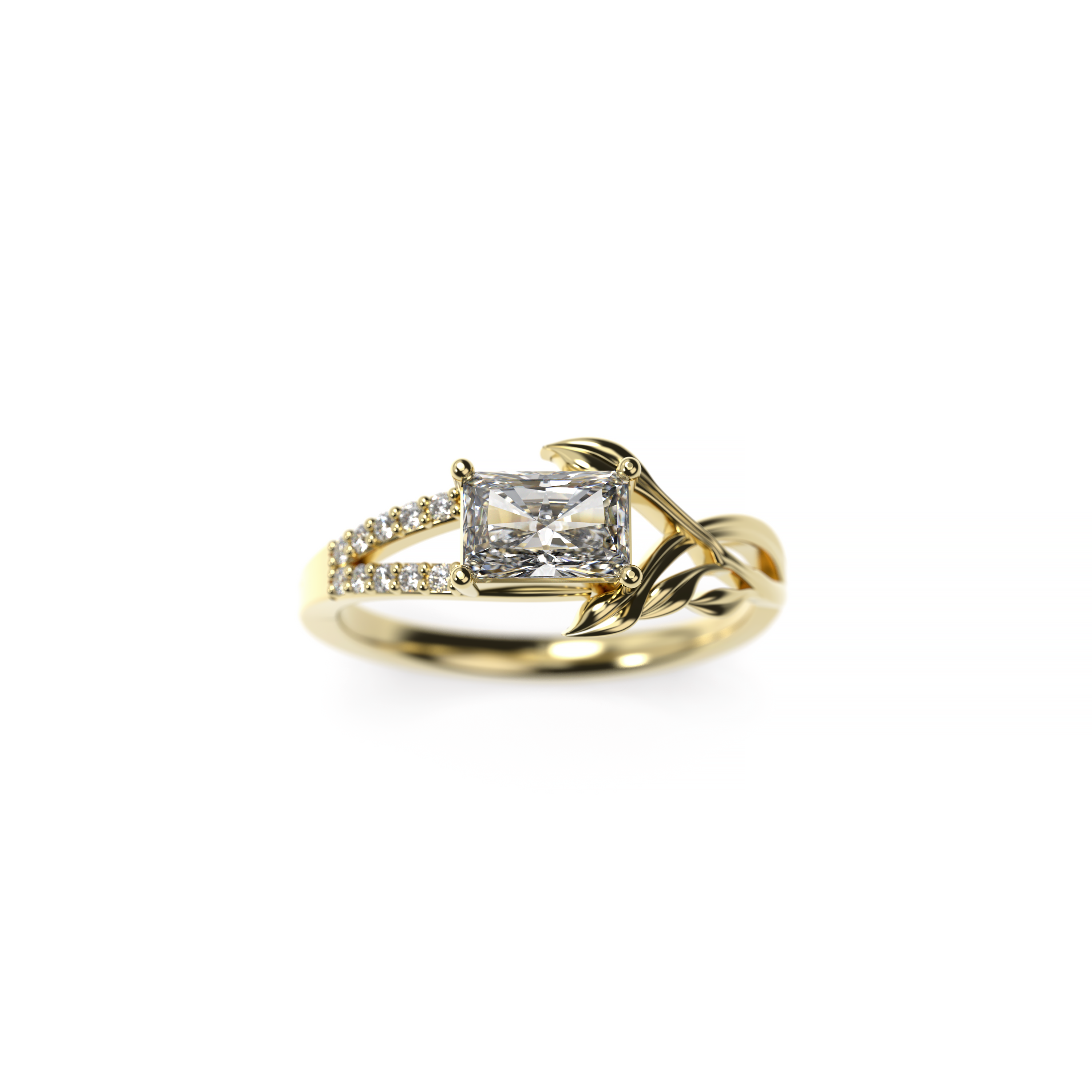 Radiant-Cut Diamond Leaf Band Engagement Ring