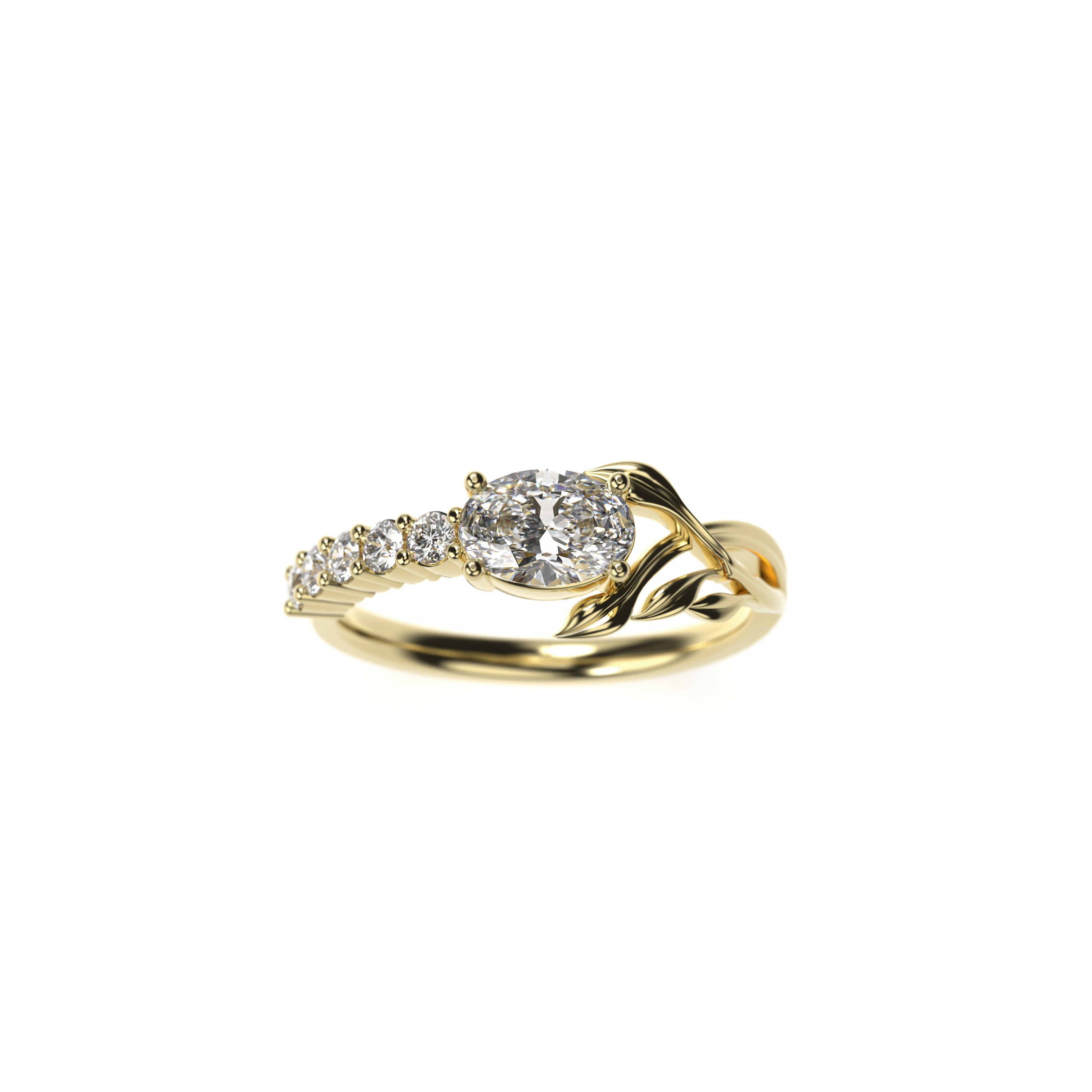 Oval Diamond Leaf Engagement Ring