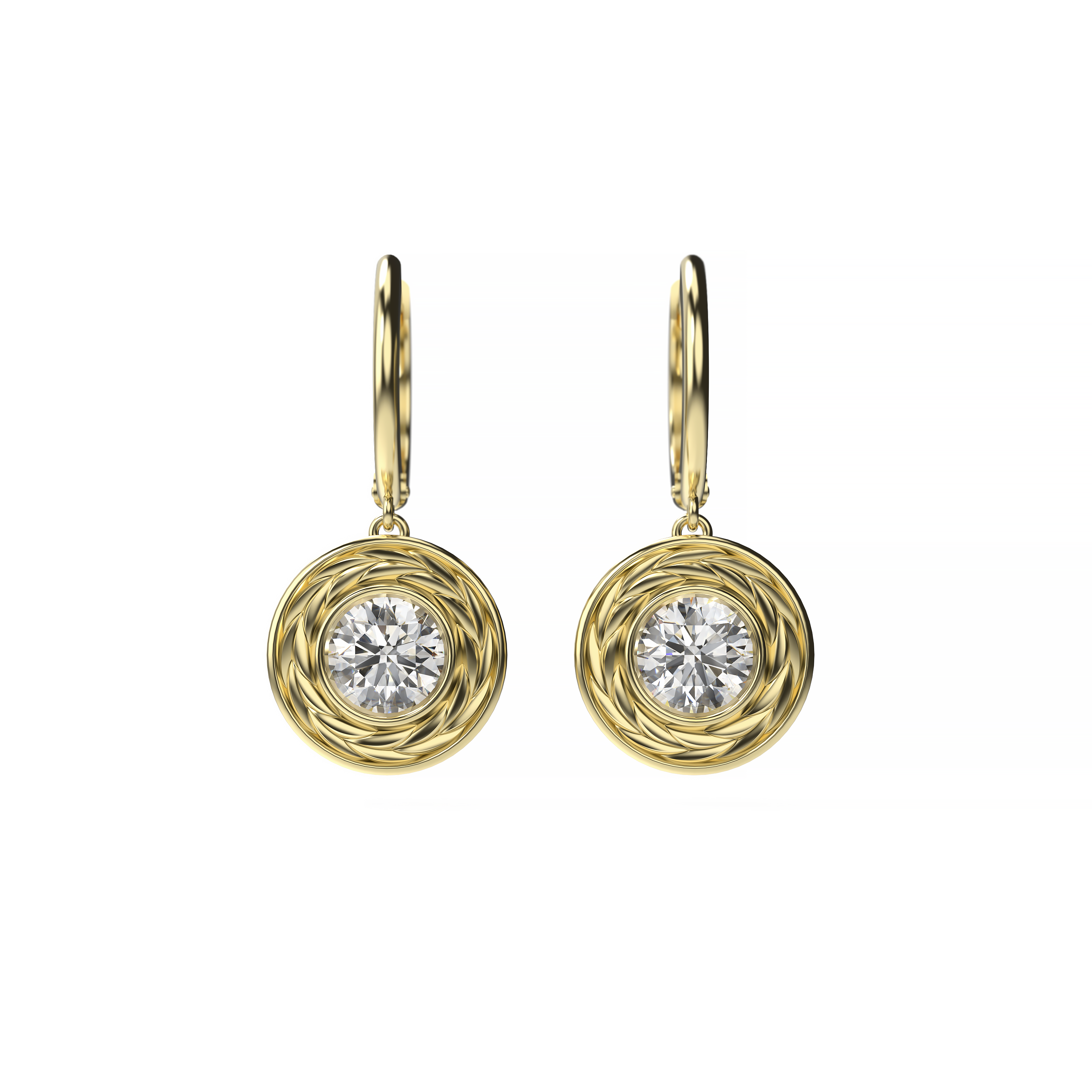 Wheat-Inspired Round Diamond Halo Drop Earrings