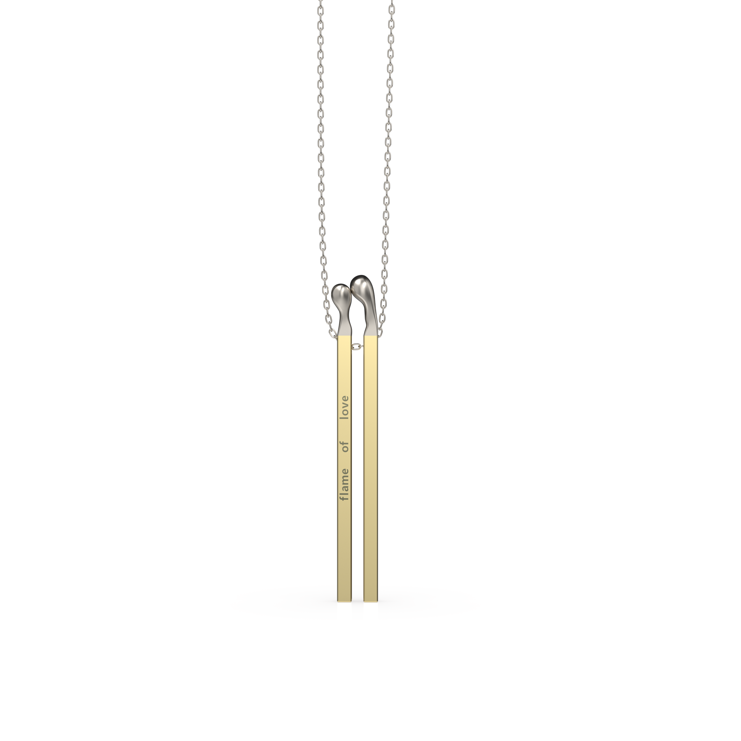 A delicate necklace featuring two vertical gold-toned bar pendants hanging from a fine silver-toned chain. One bar is engraved with the words 'Love of My Life'.