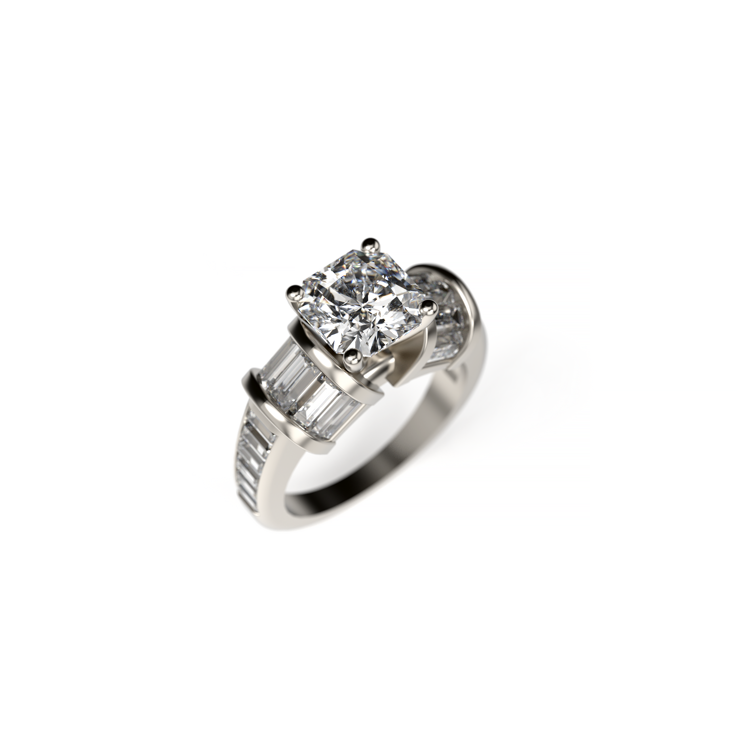 Asscher-Cut Diamond Baguette Engagement Ring
