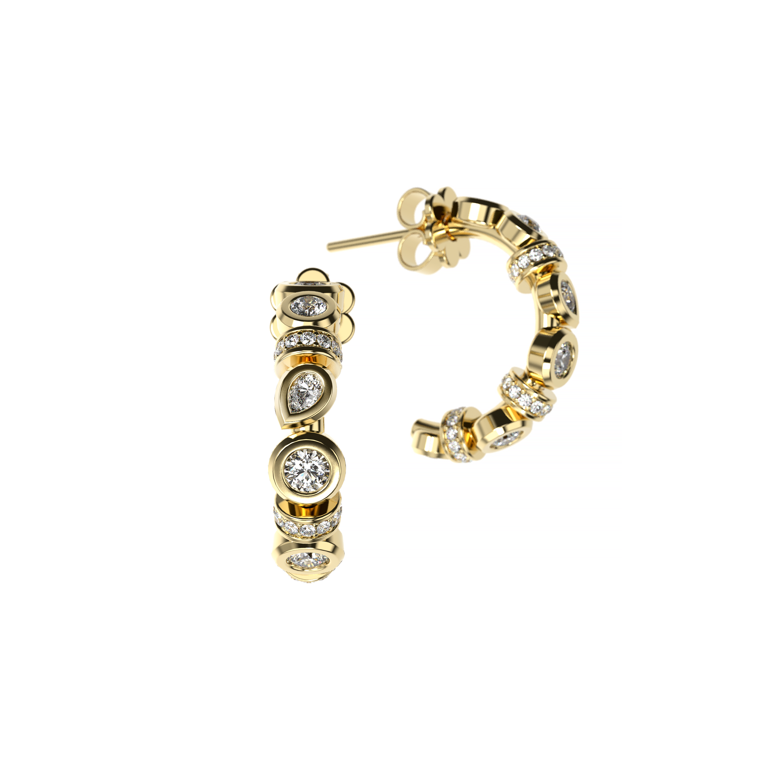 Bezel Set Mixed Cut Diamond Earrings