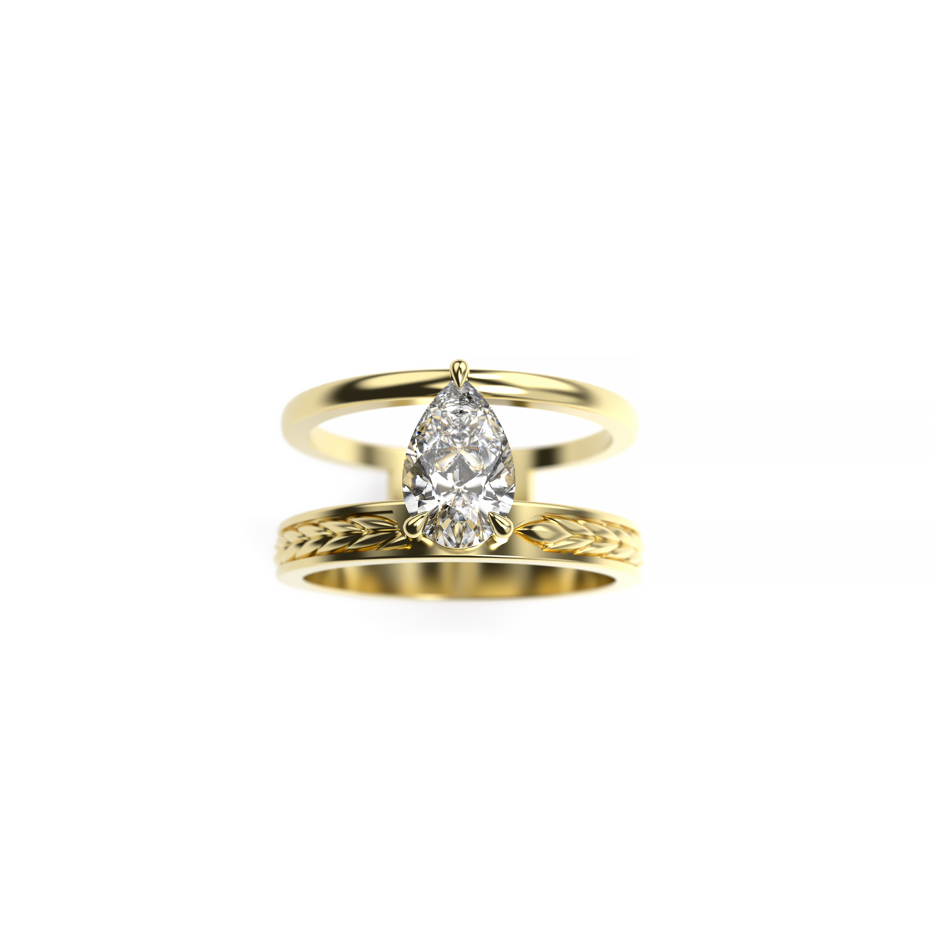 Pear Diamond Wheat-Inspired Double Band Ring