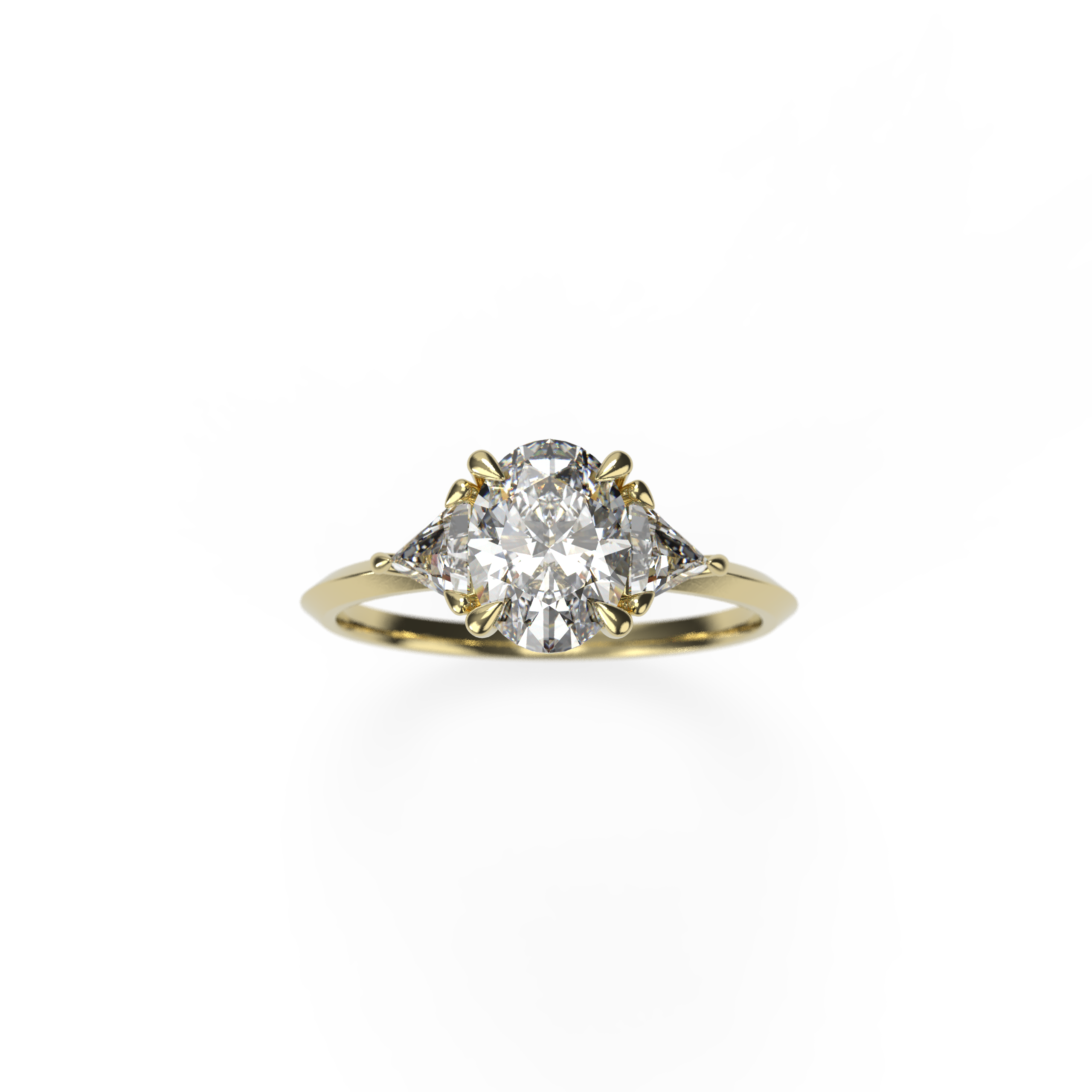 Oval Diamond Engagement Ring with Trillion Diamonds and Knife-Edge Band