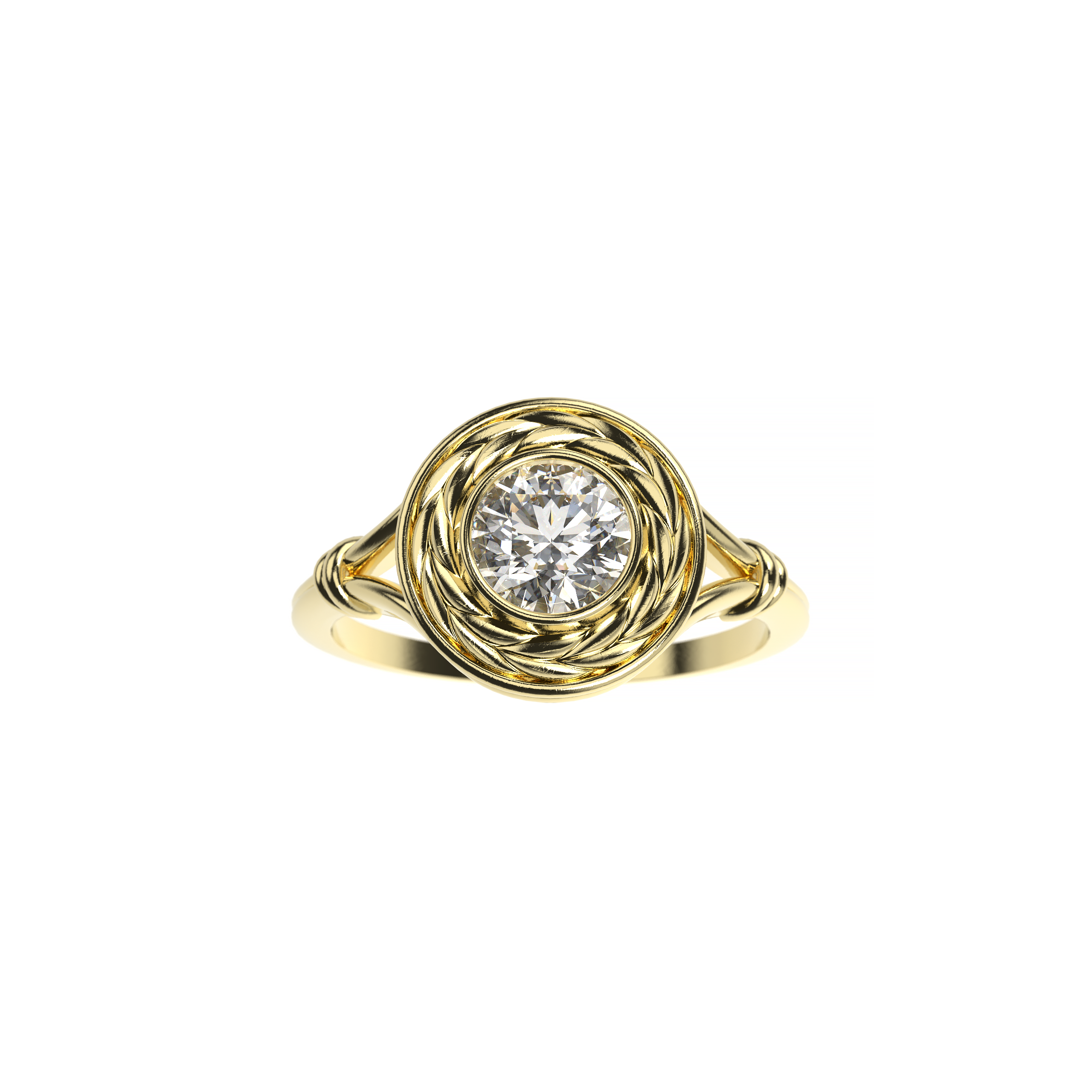 Round Diamond Ring with Wheat-Inspired Halo