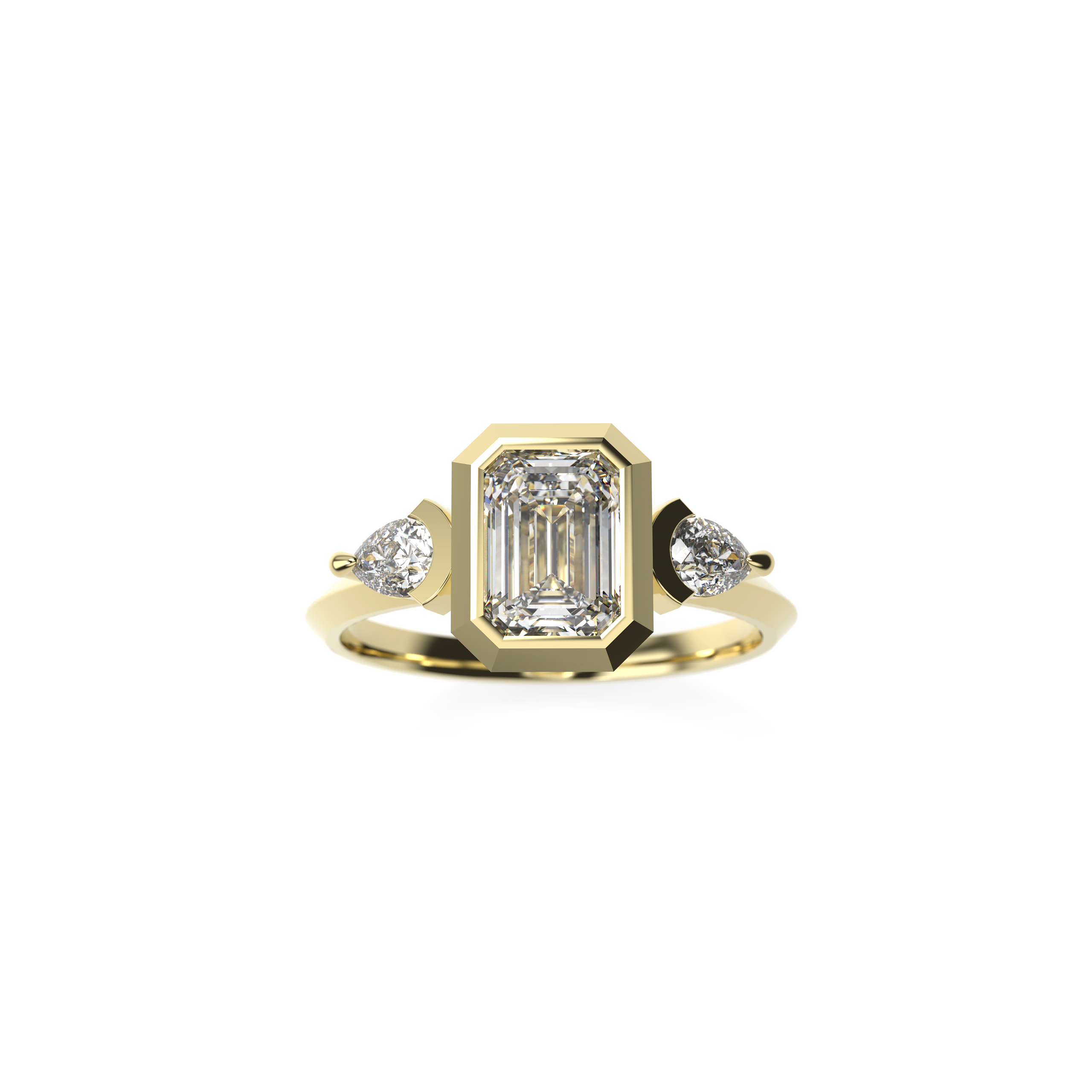 Emerald Cut Diamond Engagement Ring with Accent Pear Cut Diamonds and Knife-Edge Band