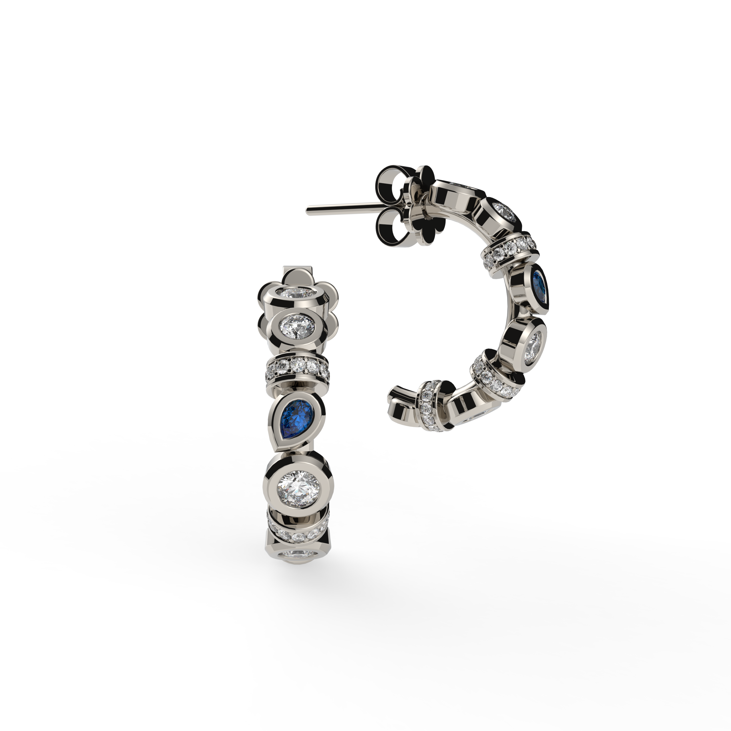 Bezel Set Mixed Cut Diamond Earrings