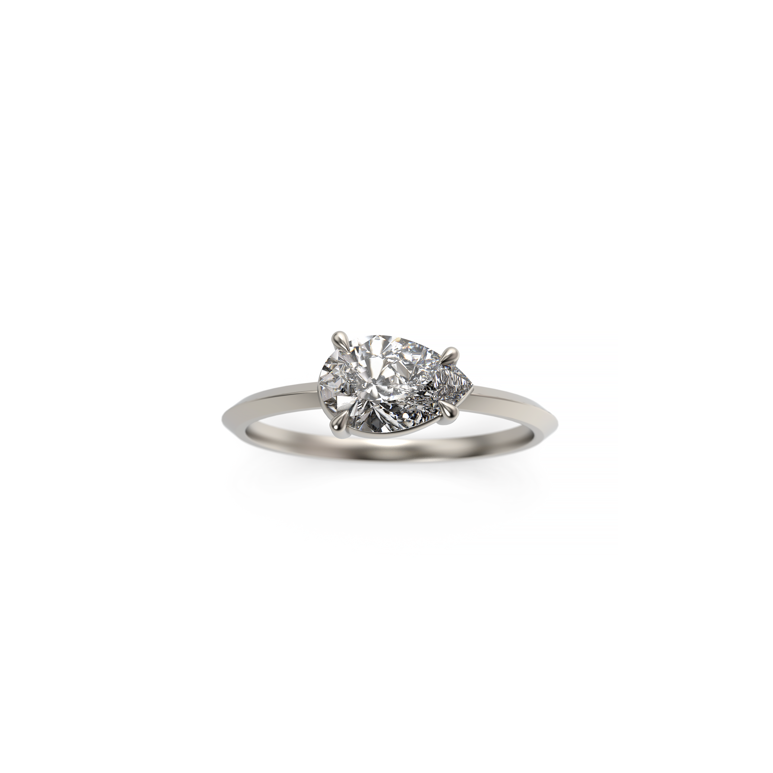 East-West Pear-Shaped Diamond Engagement Ring with Knife-Edge Band