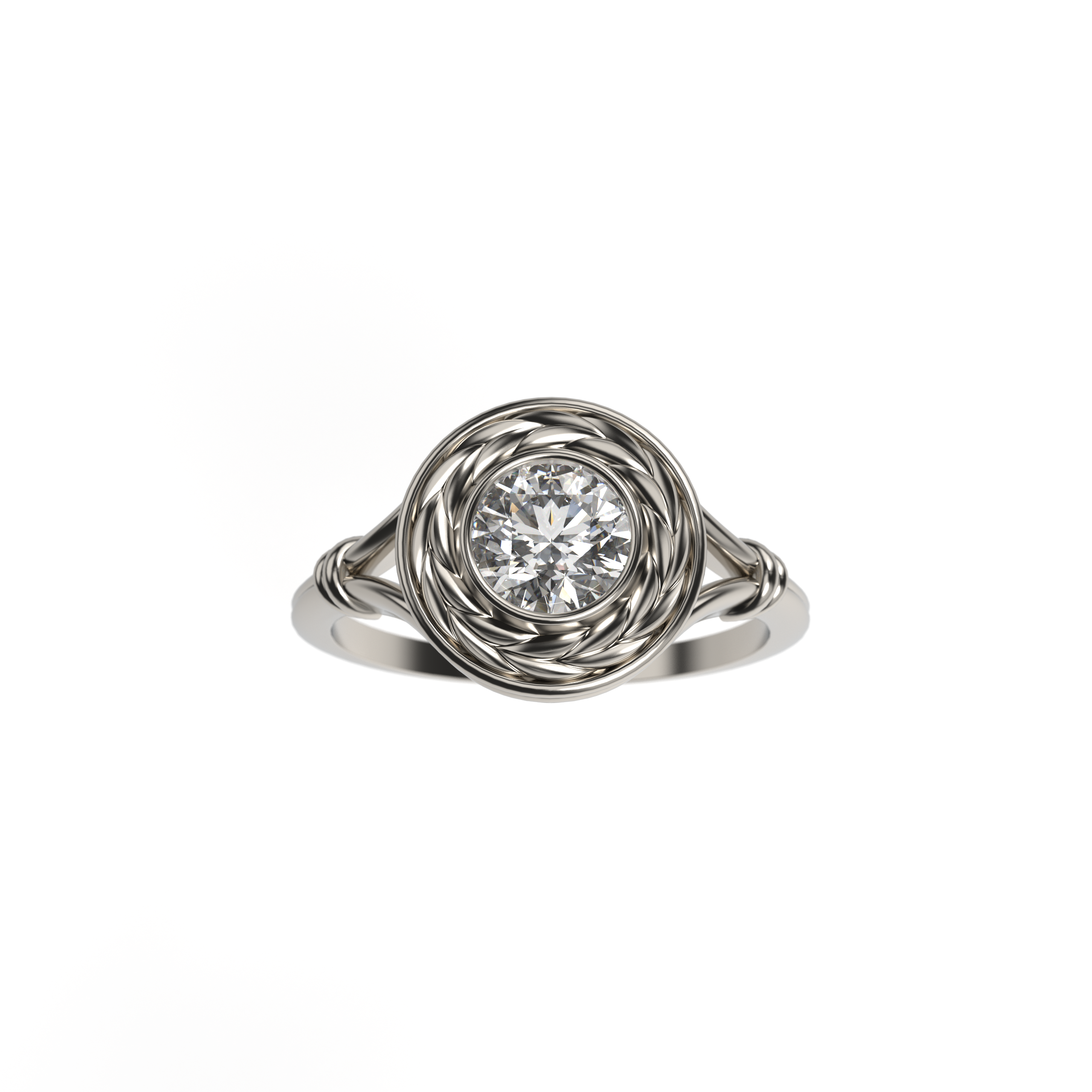 Round Diamond Ring with Wheat-Inspired Halo
