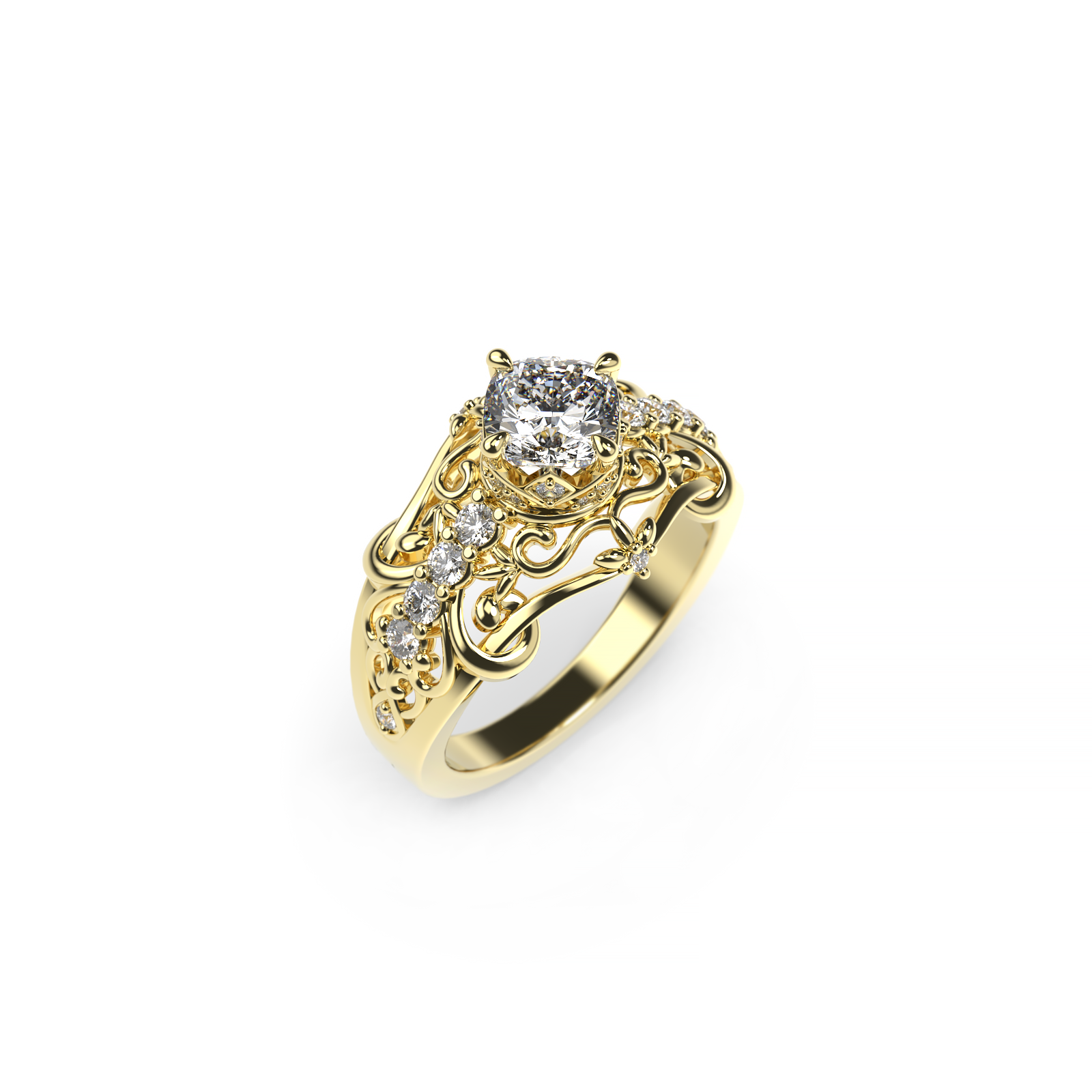 Gold ring with diamond on a white background