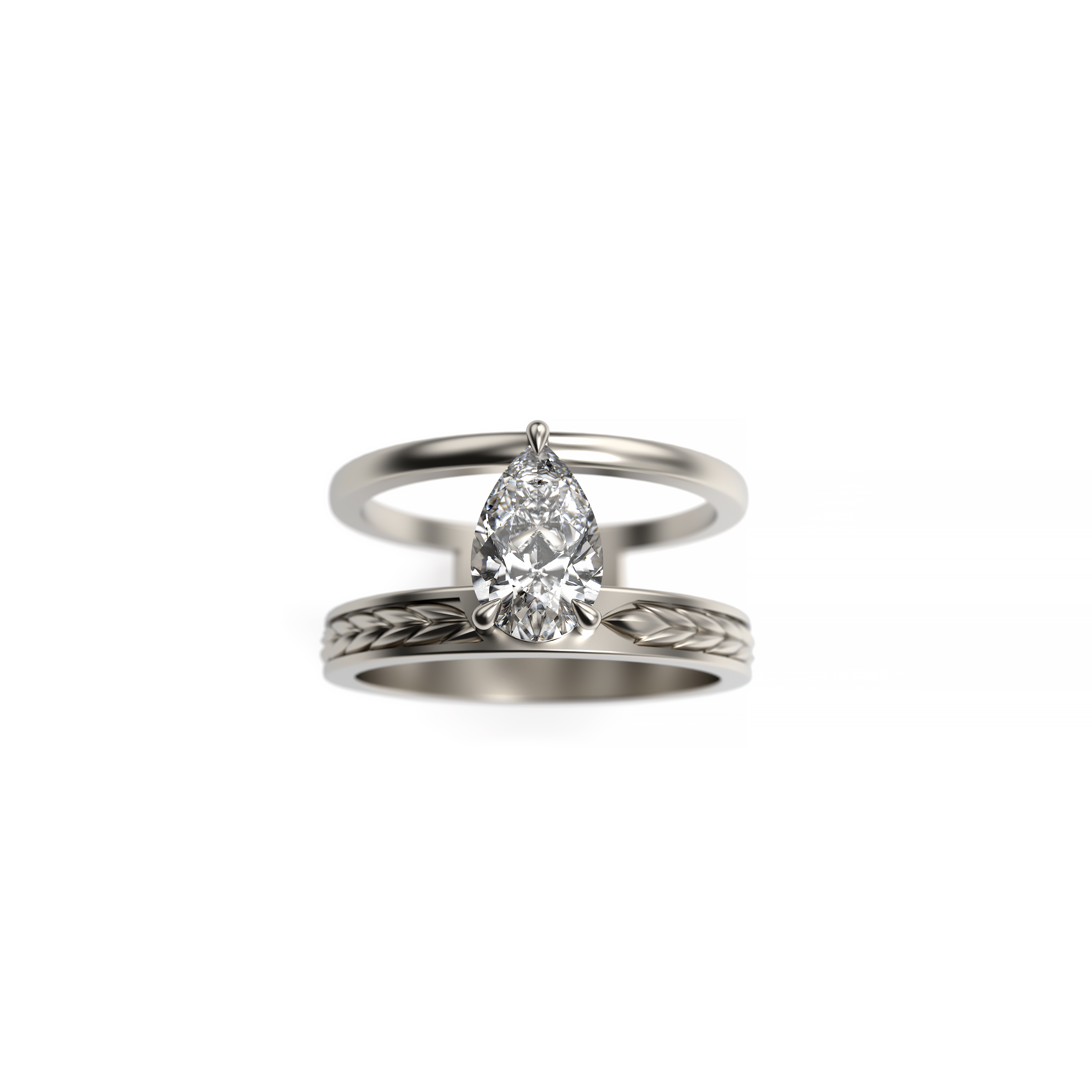 Pear Diamond Wheat-Inspired Double Band Ring