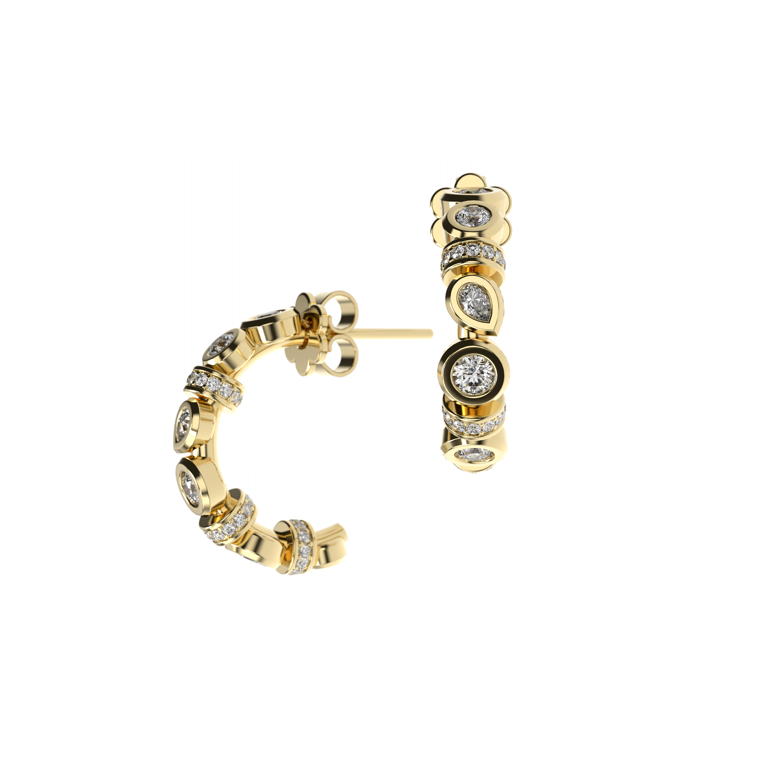 Bezel Set Mixed Cut Diamond Earrings