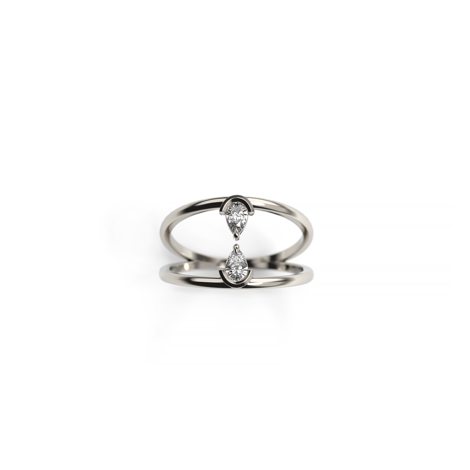 Open Band Ring with Twin Pear Diamonds