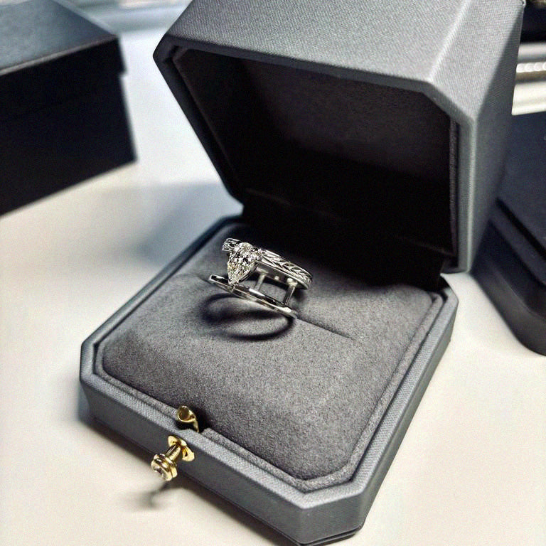 Pear Diamond Wheat-Inspired Double Band Ring