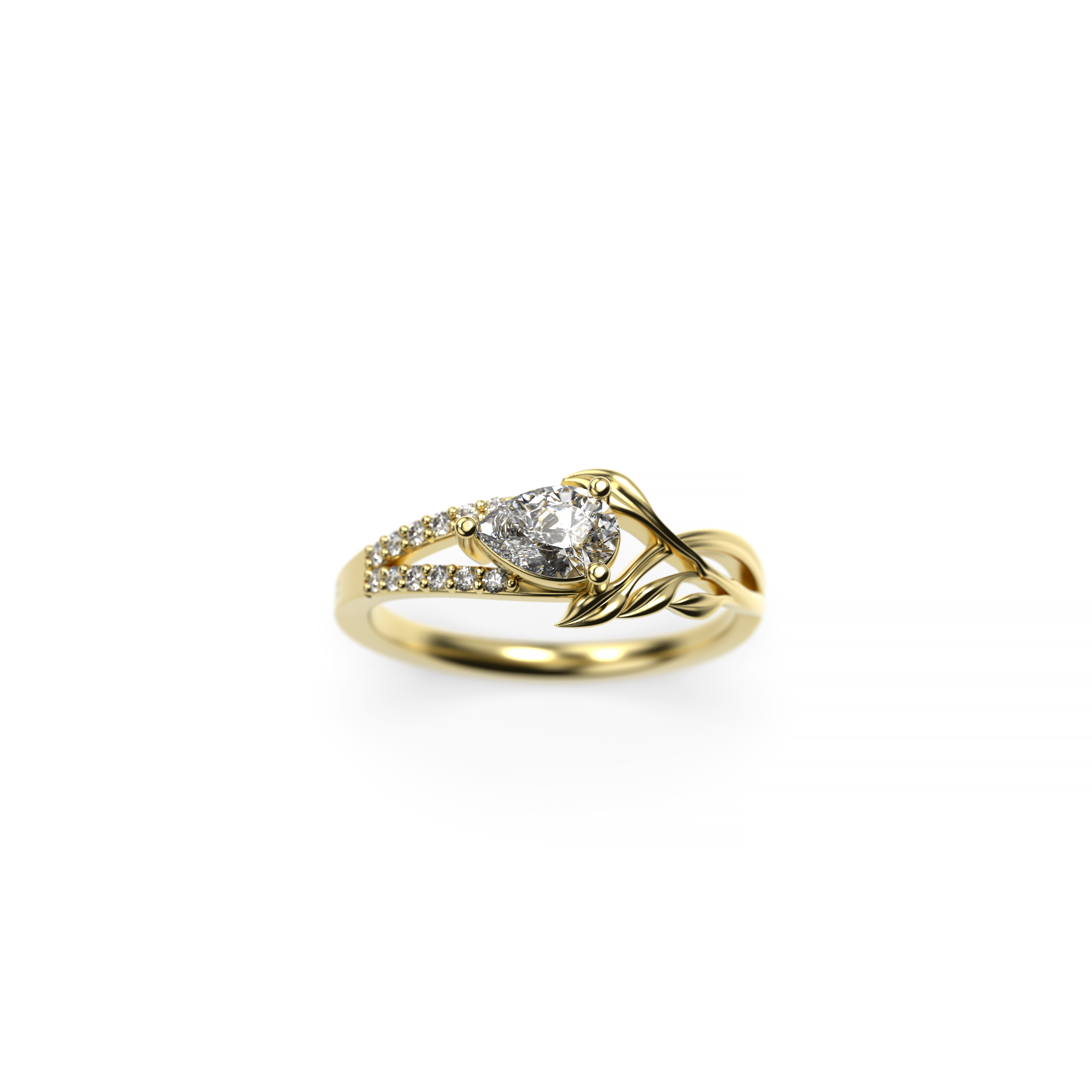 Pear-Cut Diamond Leaf Engagement Ring