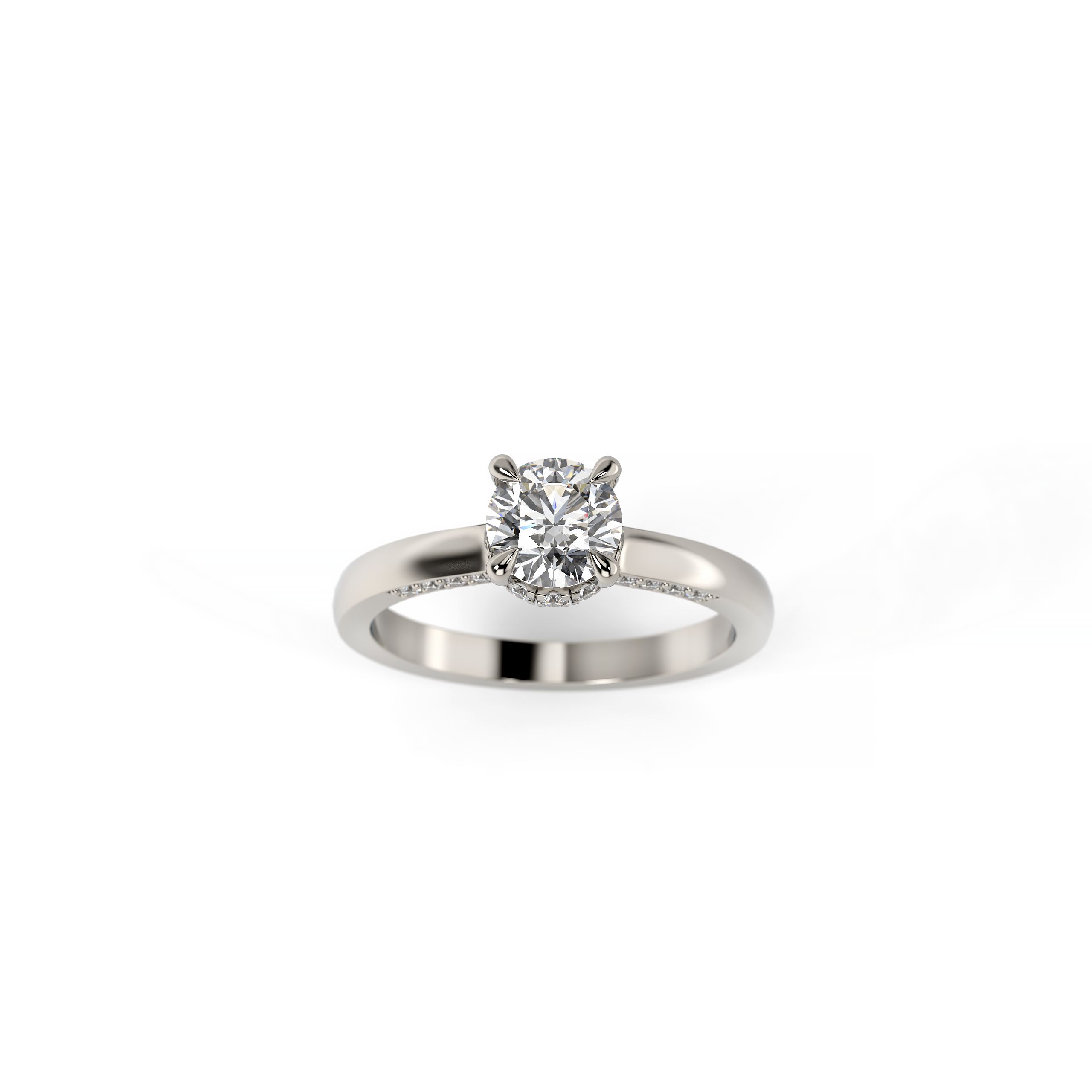 Round Diamond Engagement Ring with Hidden Diamond Halo and Accent Emeralds