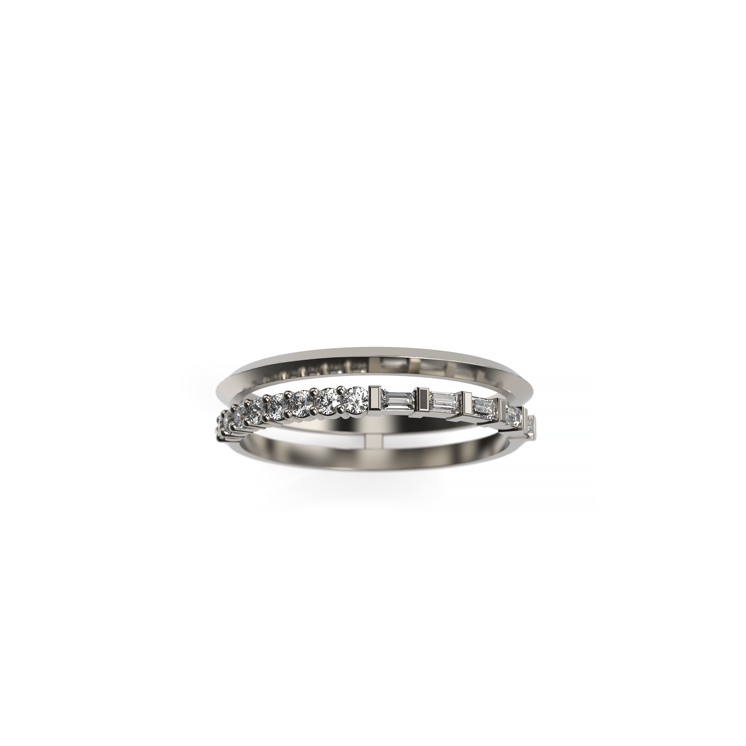 Double Band Baguette & Round Diamond Ring
