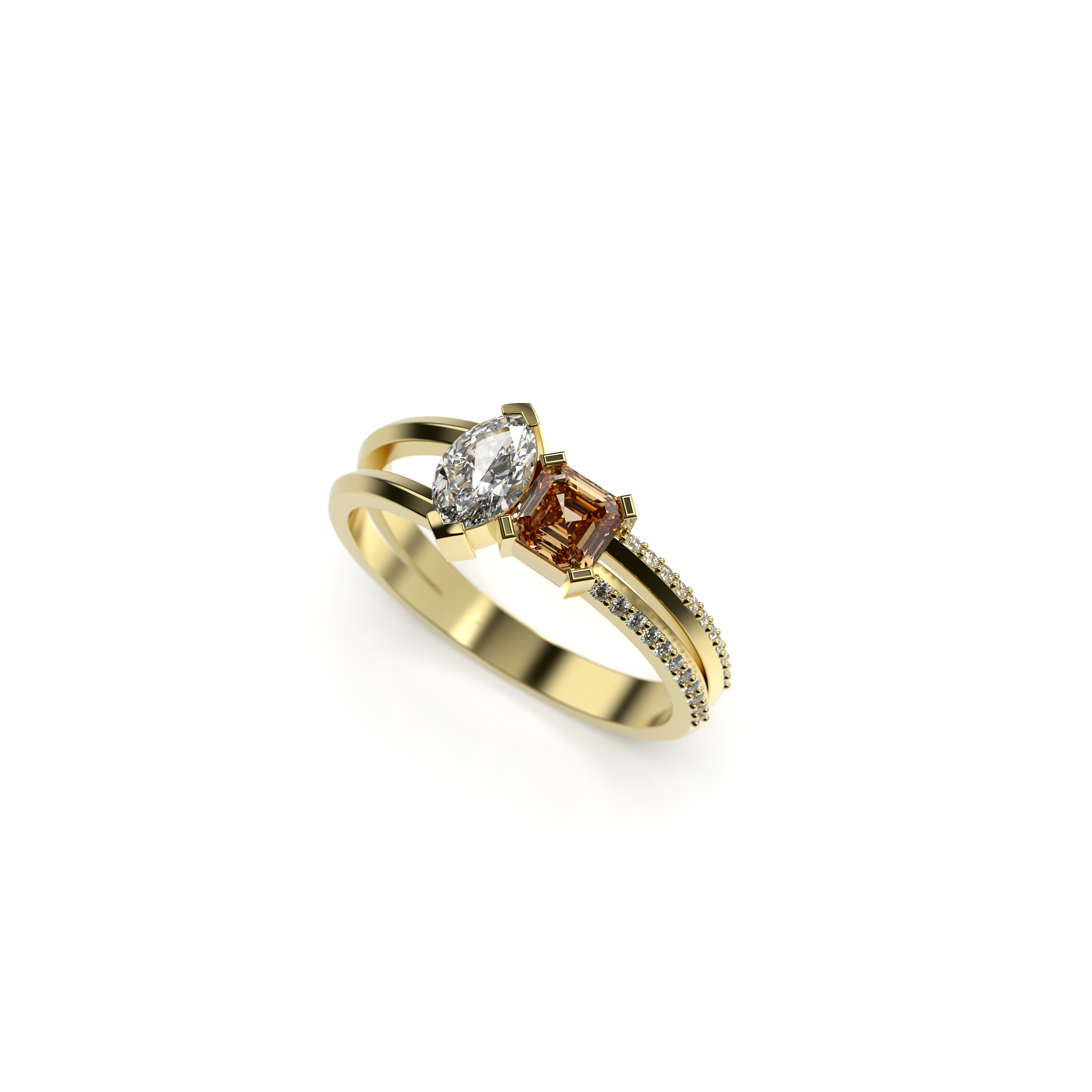 Marquise Diamond and Asscher-Cut Sapphire Engagement Ring